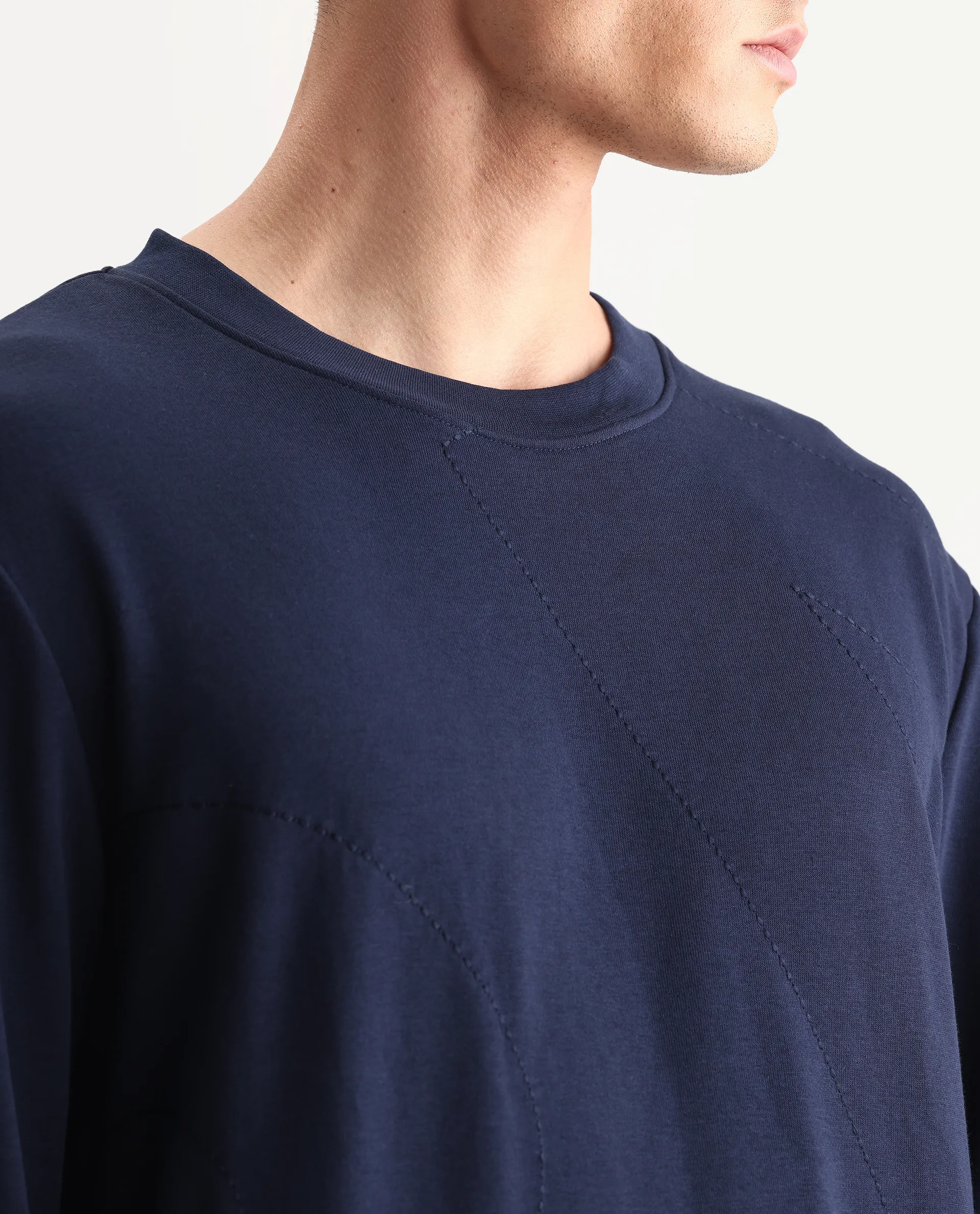Rare Rabbit Men's Eldron Navy Cotton Embroidered Regular Fit Full Sleeve Crew Neck Sweatshirt - Image 3
