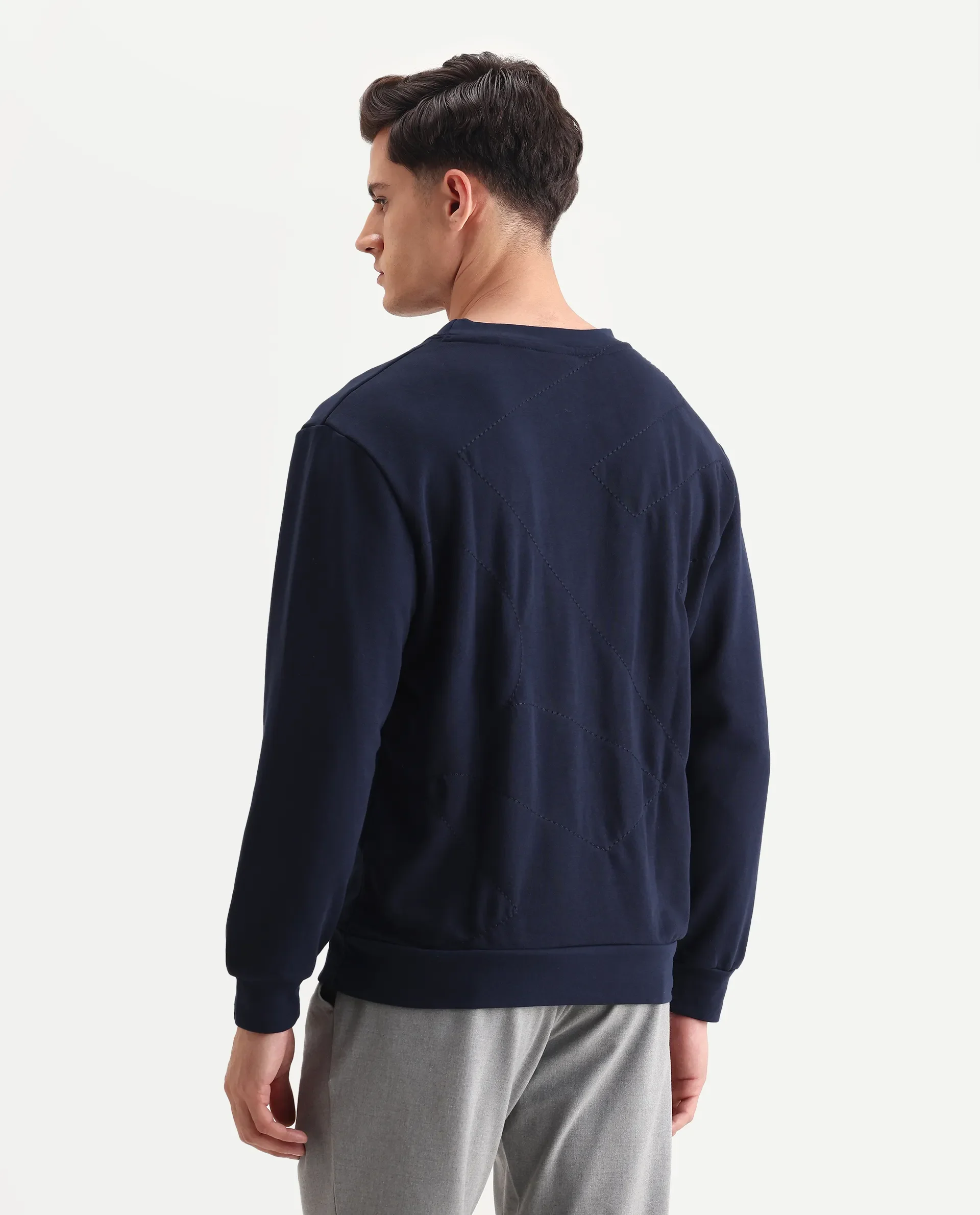Rare Rabbit Men's Eldron Navy Cotton Embroidered Regular Fit Full Sleeve Crew Neck Sweatshirt - Image 7