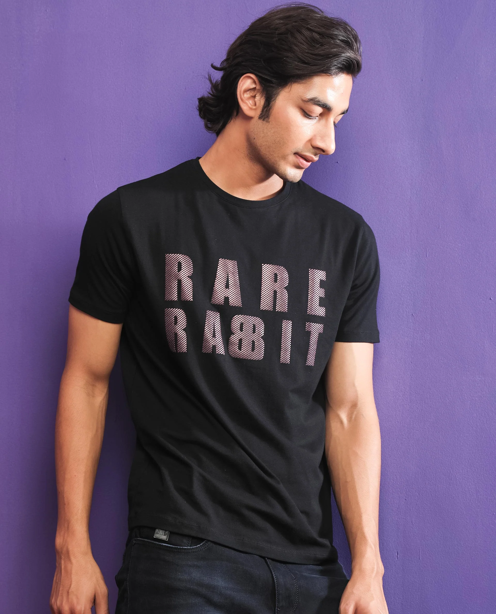 Rare Rabbit Men's Electricc Black Cotton Graphic Print Slim Fit Half Sleeve Crew Neck T-Shirt - Image 6