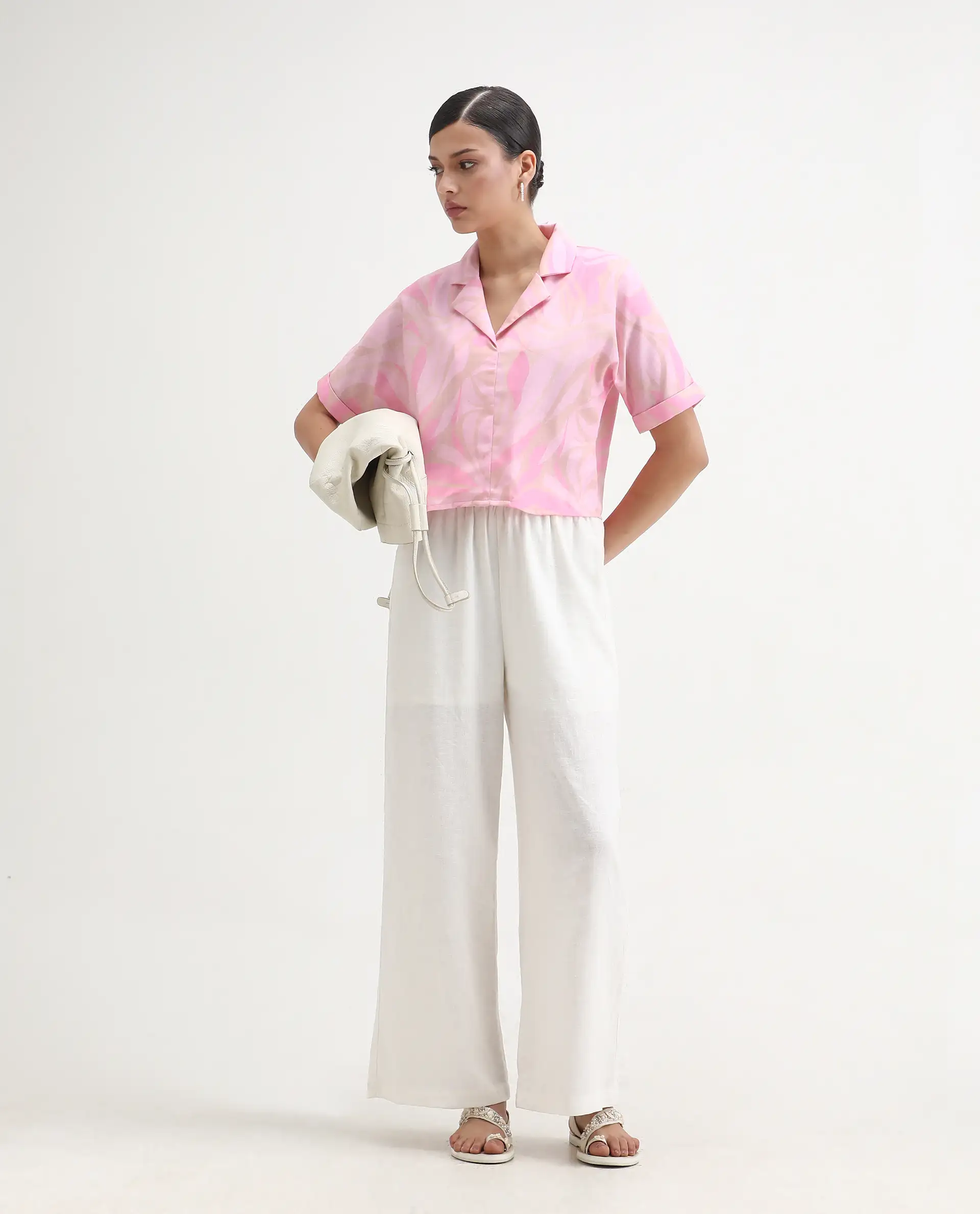 Rareism Women's Eleme-T Light Pink Polyester Extended Sleeves Lapel Neck Regular Fit Top - Image 2