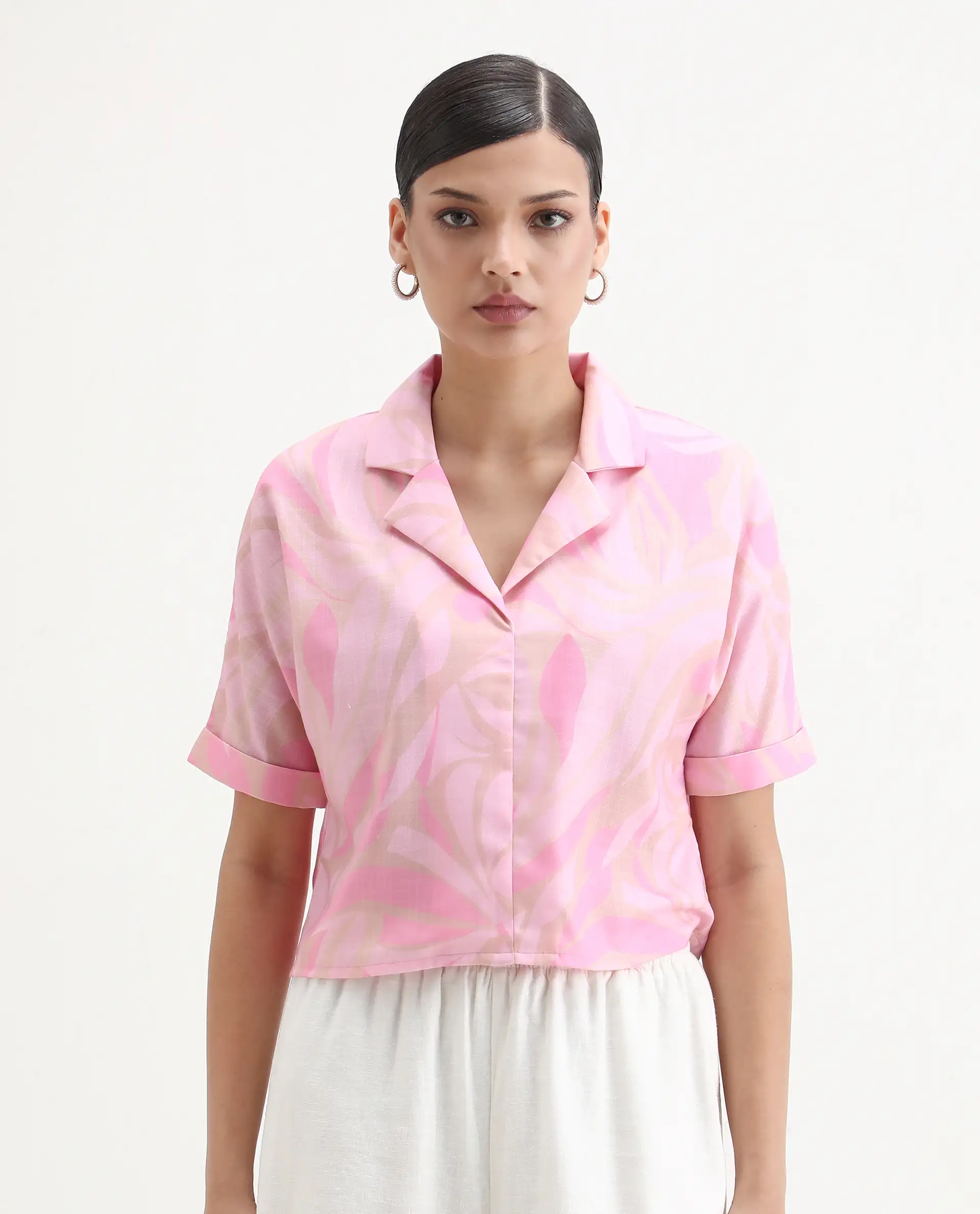 Rareism Women's Eleme-T Light Pink Polyester Extended Sleeves Lapel Neck Regular Fit Top - Image 4