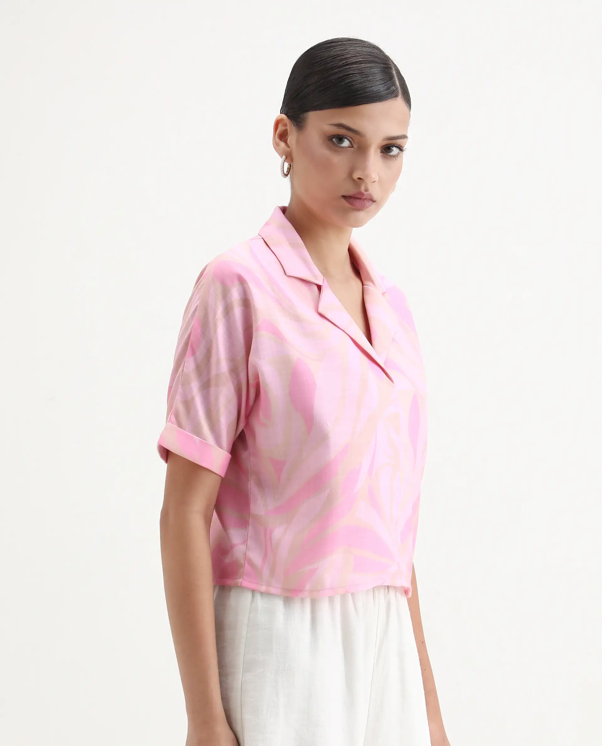 Rareism Women's Eleme-T Light Pink Polyester Extended Sleeves Lapel Neck Regular Fit Top - Image 5