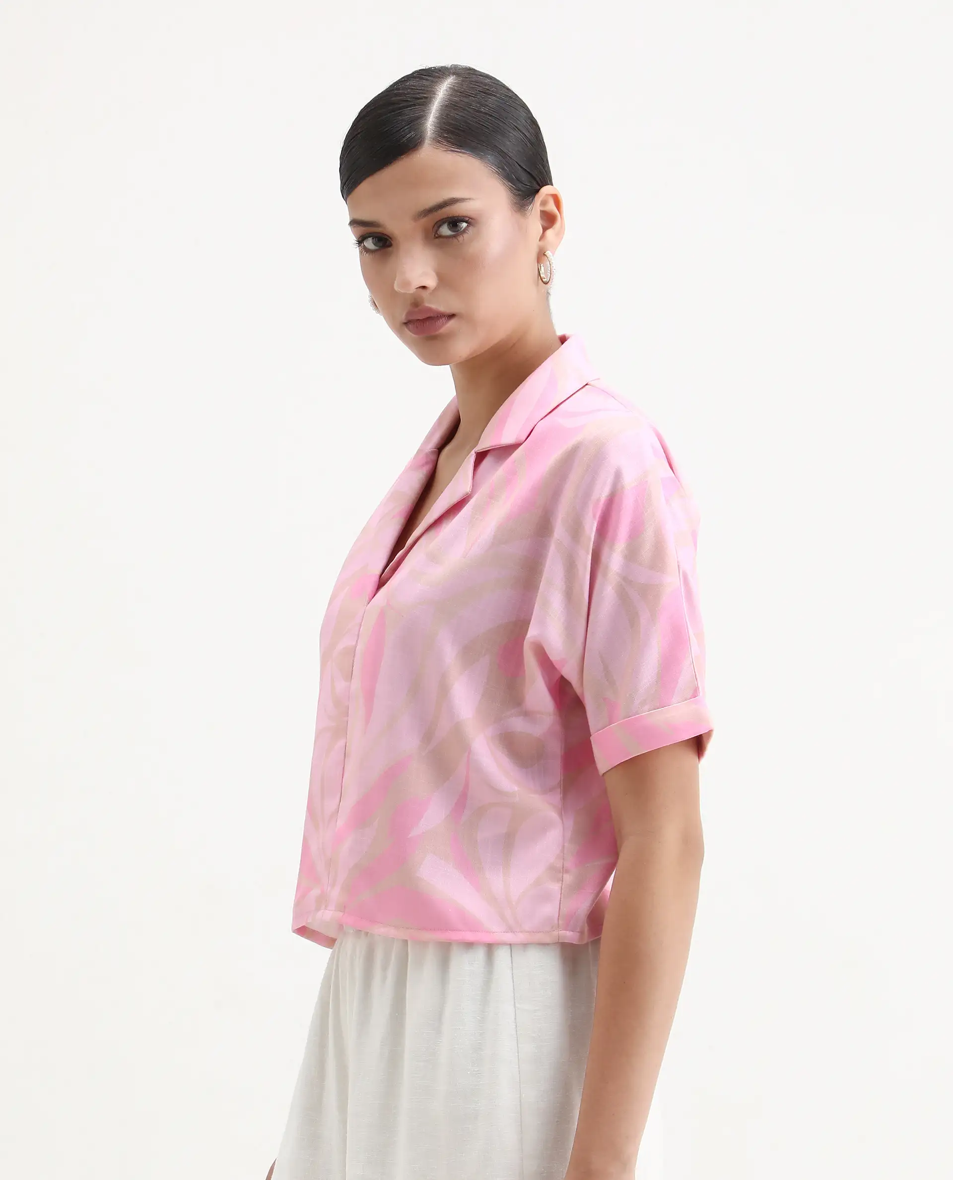 Rareism Women's Eleme-T Light Pink Polyester Extended Sleeves Lapel Neck Regular Fit Top - Image 6