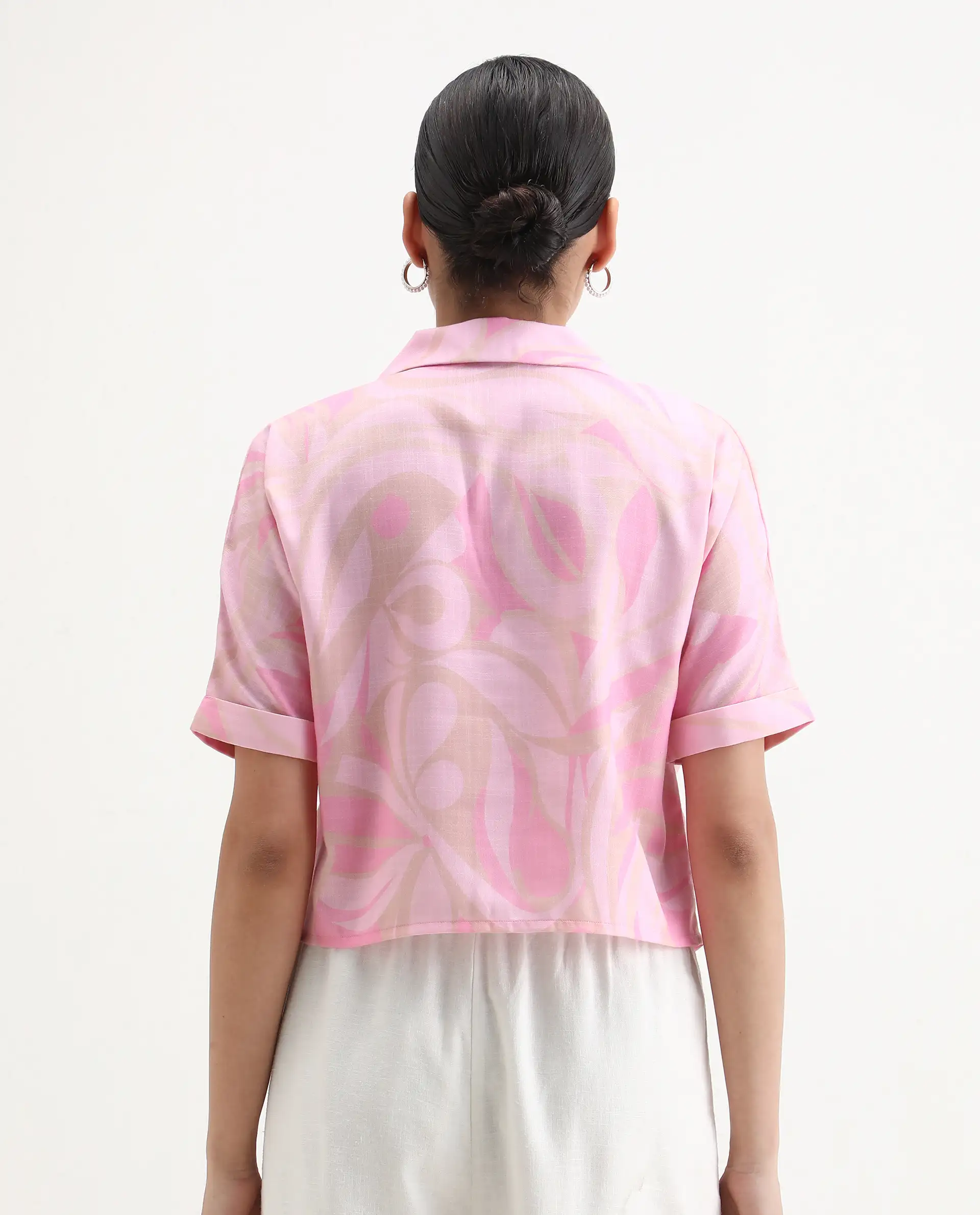 Rareism Women's Eleme-T Light Pink Polyester Extended Sleeves Lapel Neck Regular Fit Top - Image 7
