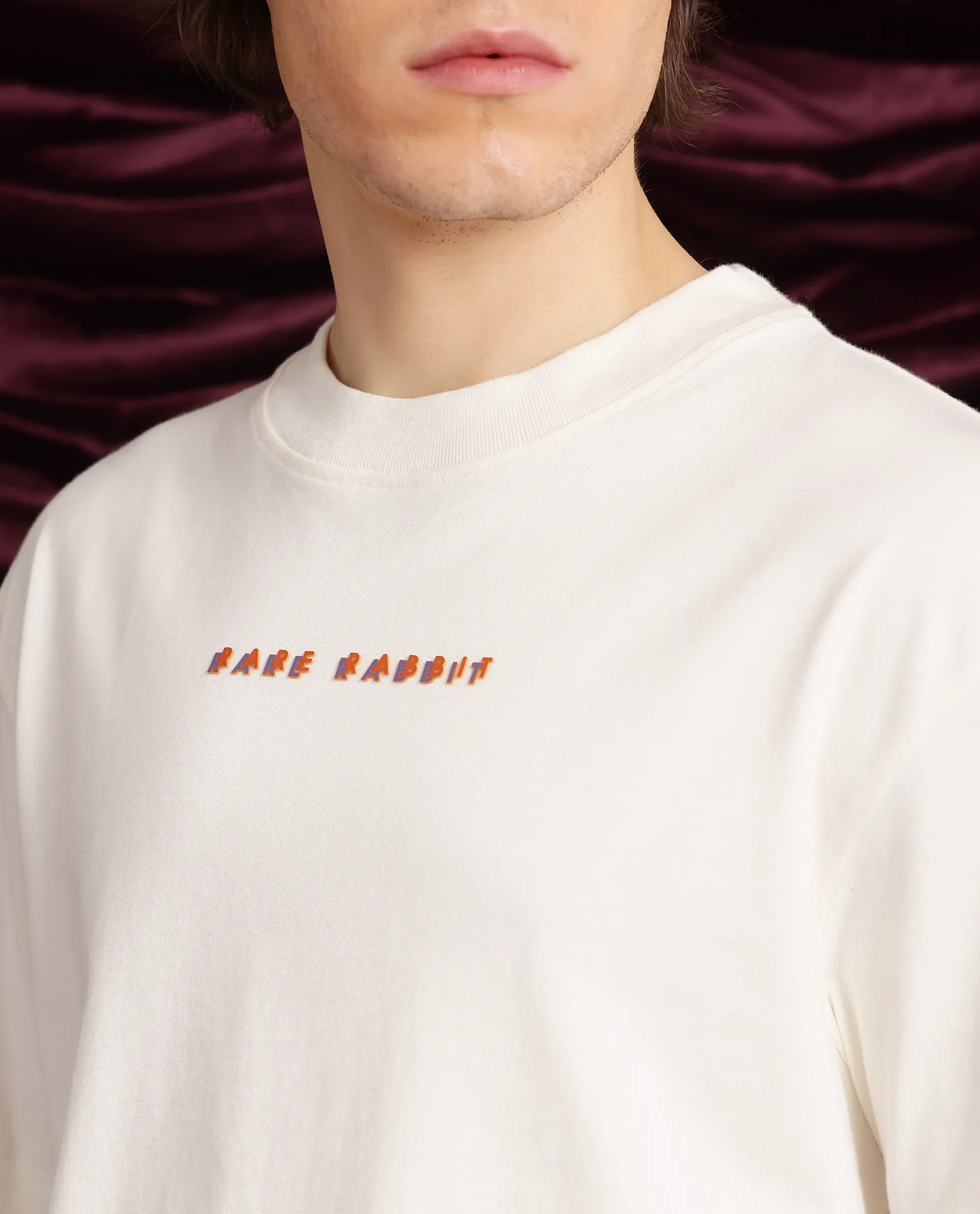 Rare Rabbit Men's Elep Off White Cotton Graphic Print Oversized Fit Half Sleeve Crew Neck T-Shirt - Image 6