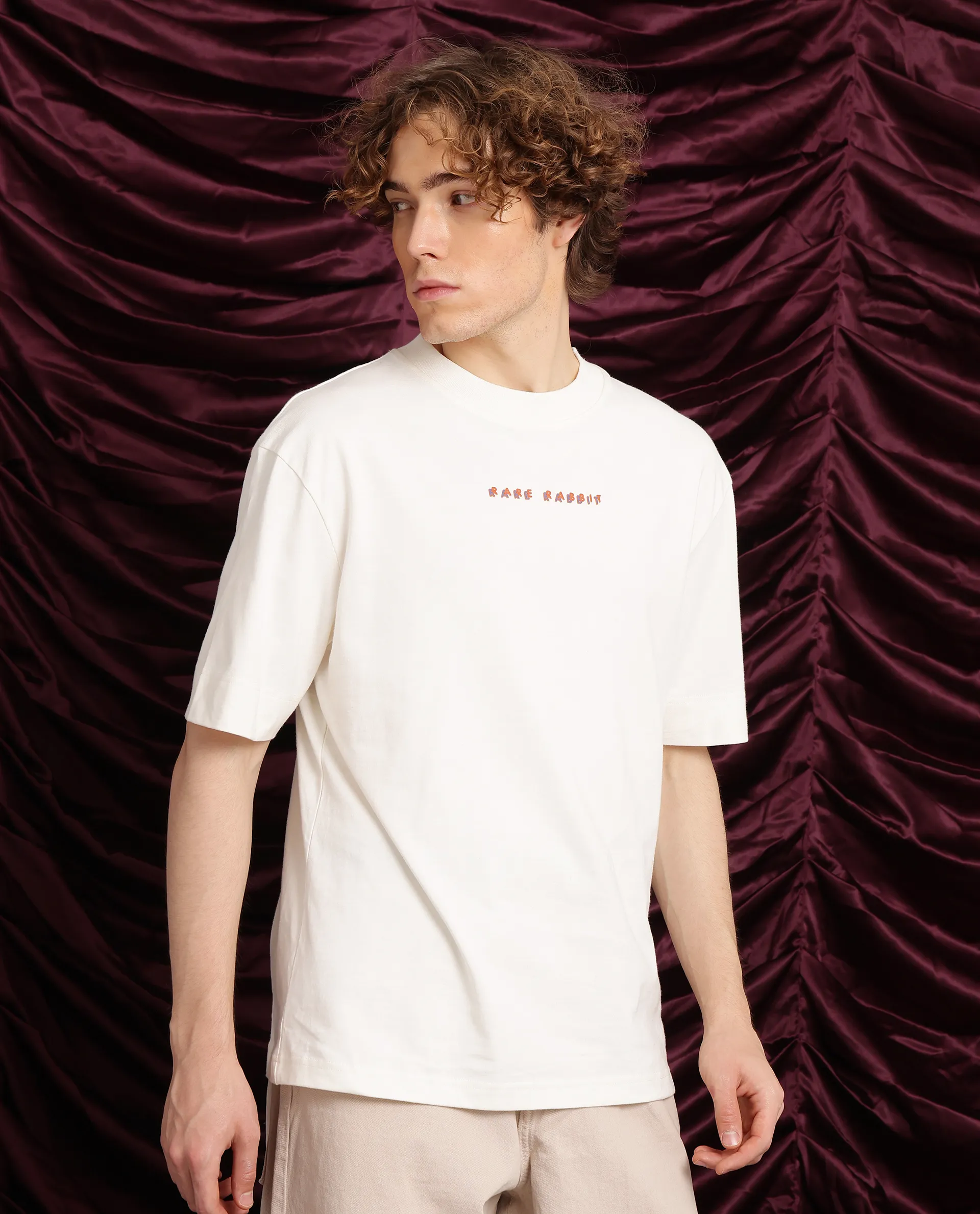 Rare Rabbit Men's Elep Off White Cotton Graphic Print Oversized Fit Half Sleeve Crew Neck T-Shirt - Image 7