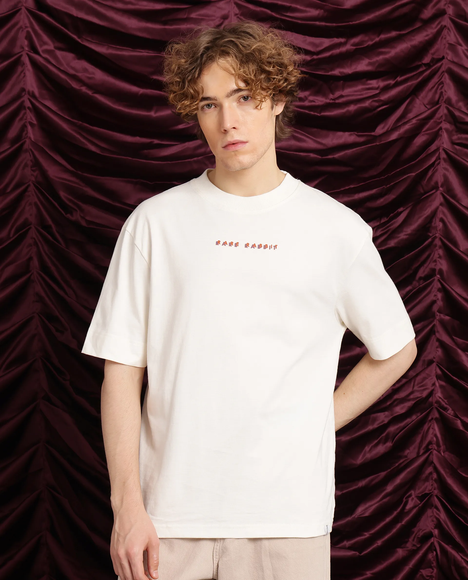 Rare Rabbit Men's Elep Off White Cotton Graphic Print Oversized Fit Half Sleeve Crew Neck T-Shirt - Image 8