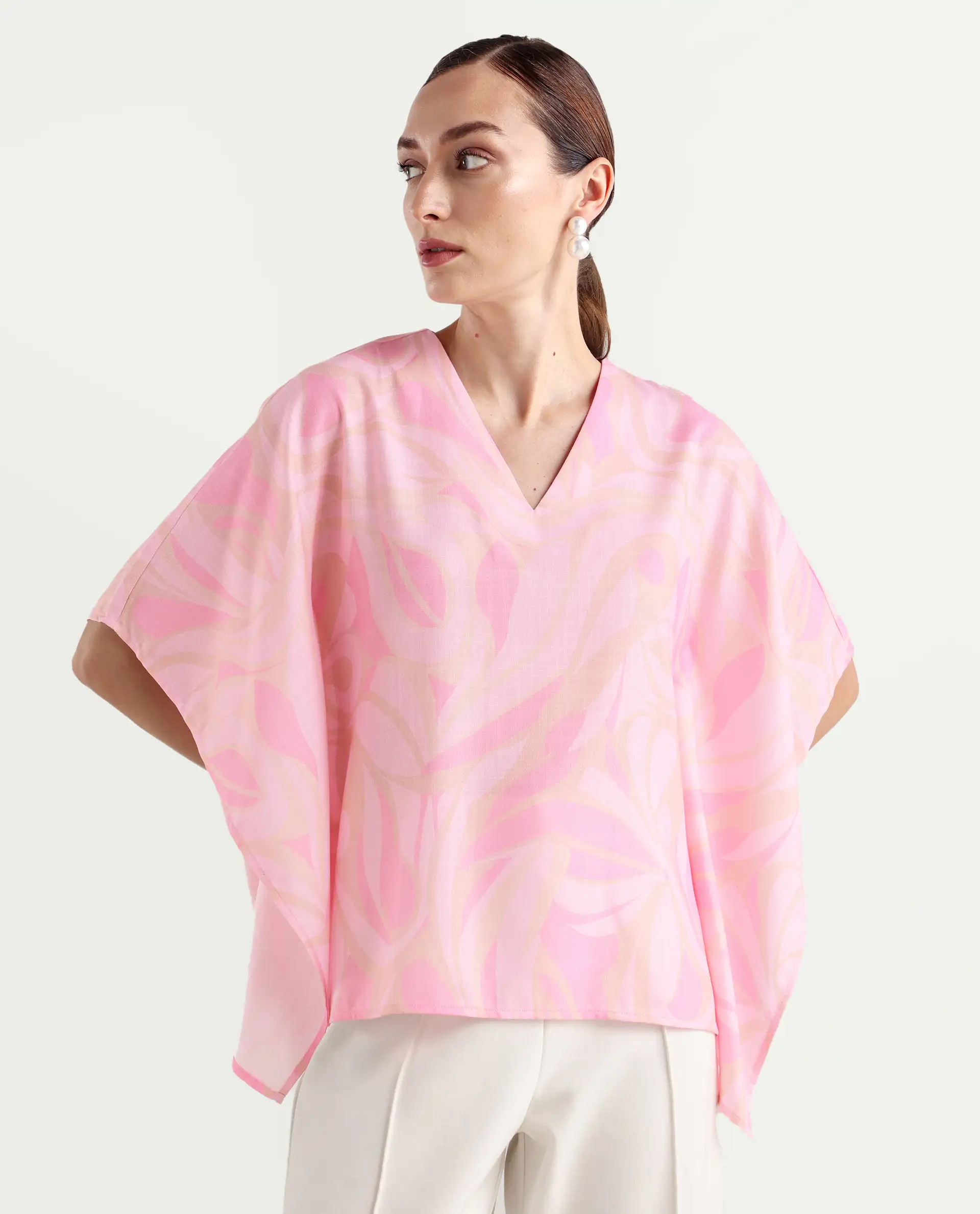 Rareism Women's Eleto Light Pink Polyester V-Neck Regular Fit Top