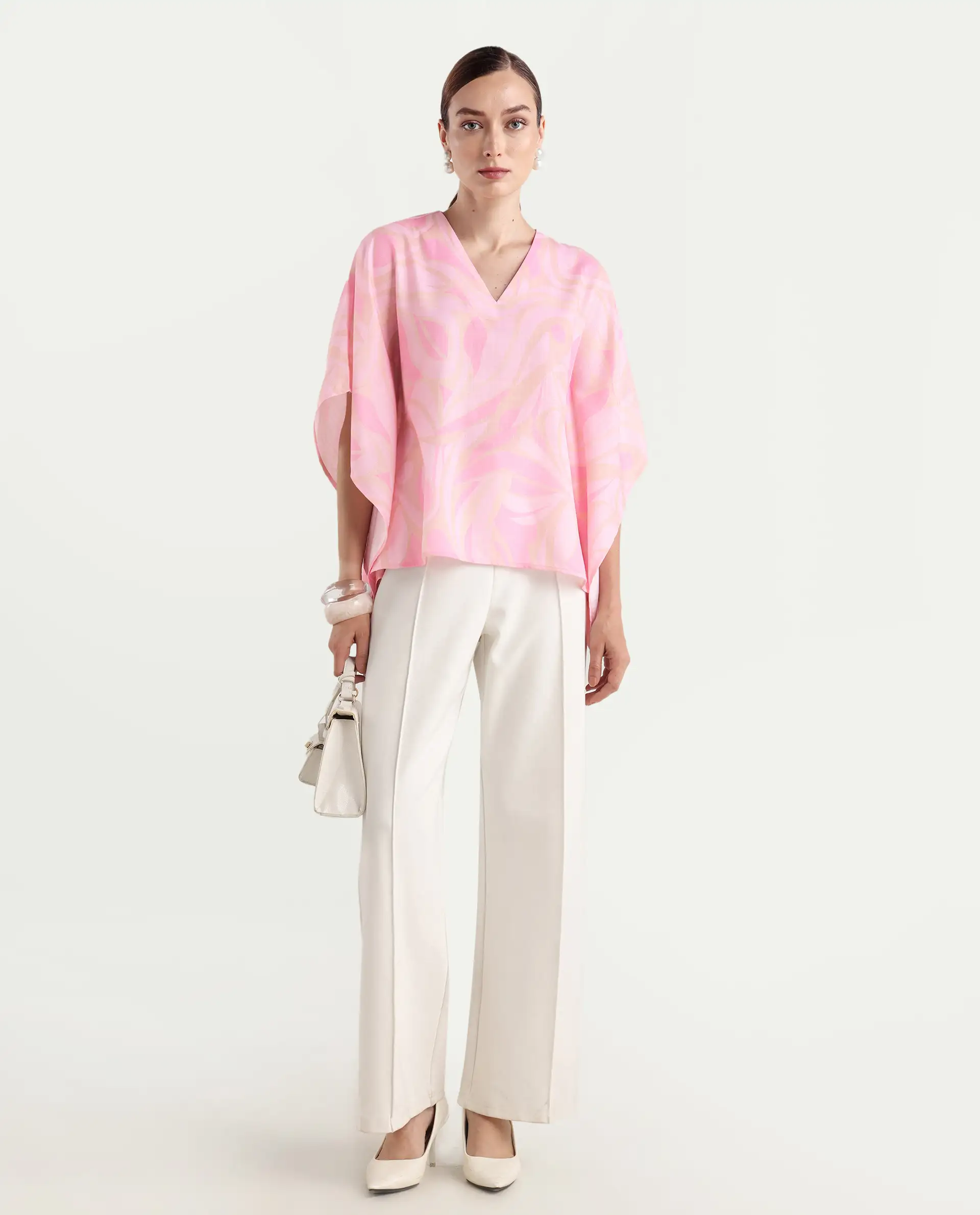 Rareism Women's Eleto Light Pink Polyester V-Neck Regular Fit Top - Image 2