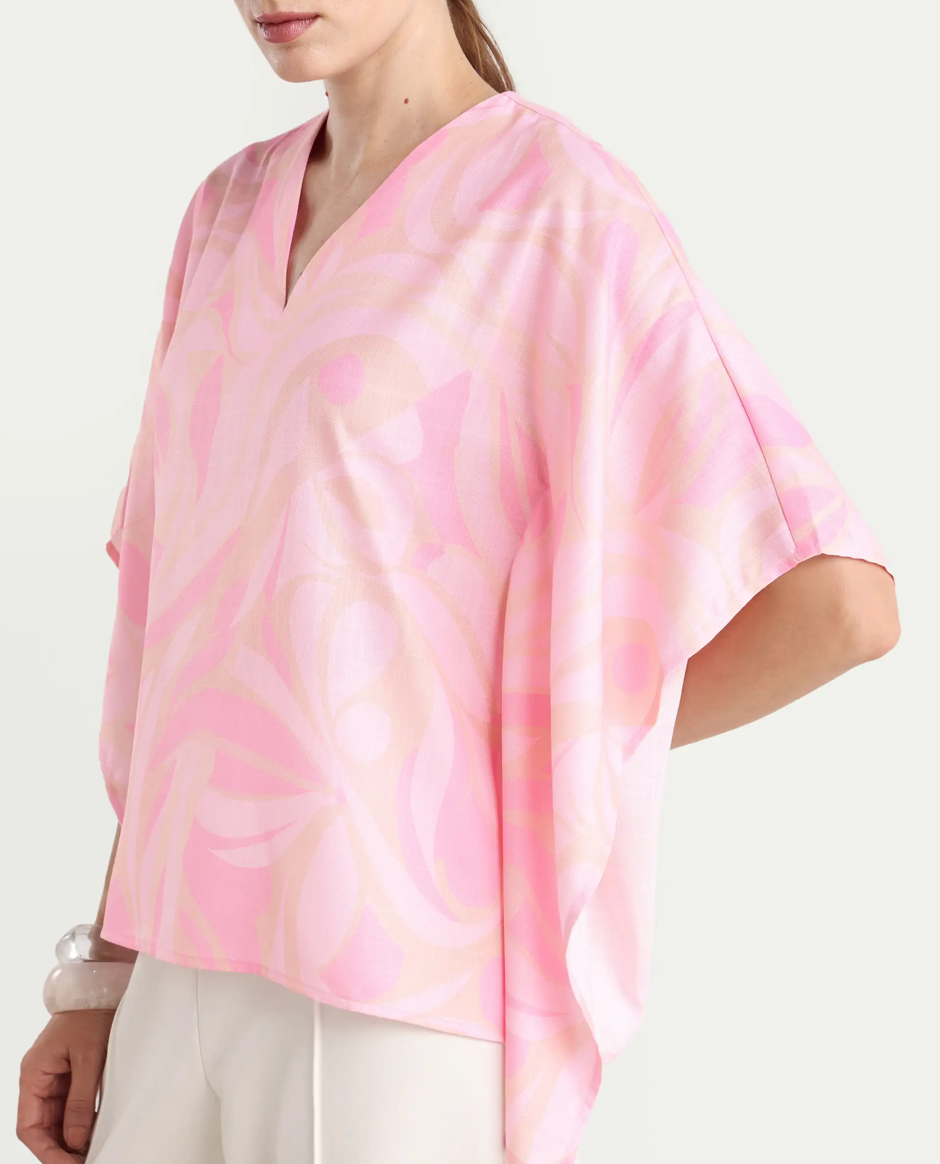 Rareism Women's Eleto Light Pink Polyester V-Neck Regular Fit Top - Image 3