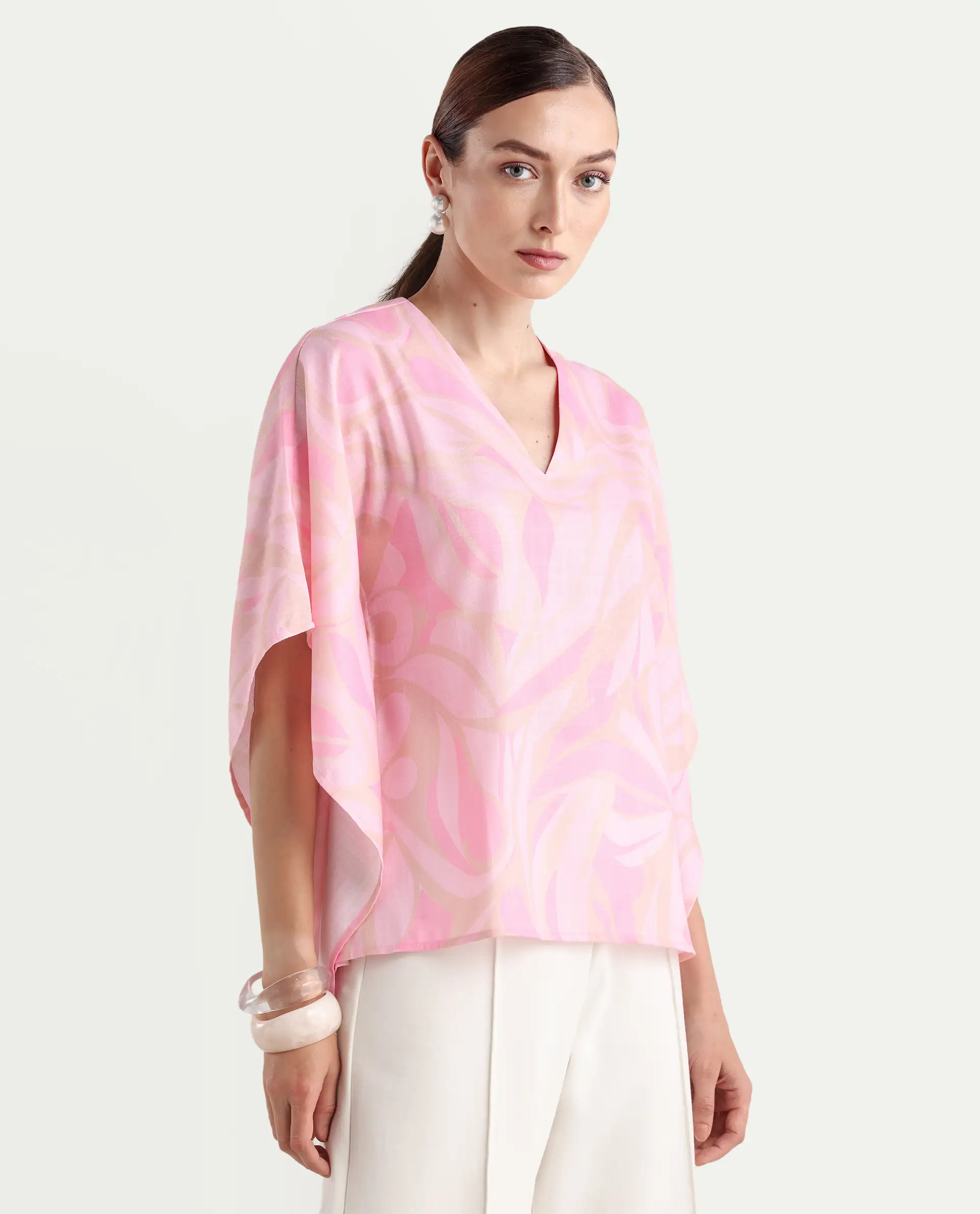 Rareism Women's Eleto Light Pink Polyester V-Neck Regular Fit Top - Image 4