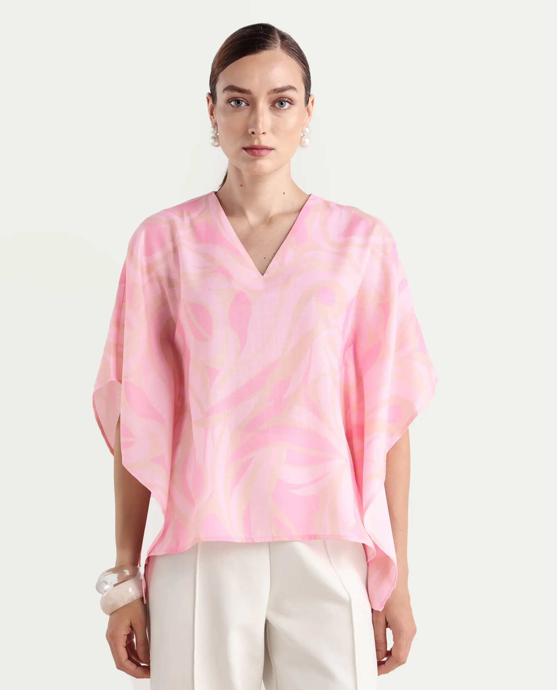 Rareism Women's Eleto Light Pink Polyester V-Neck Regular Fit Top - Image 6