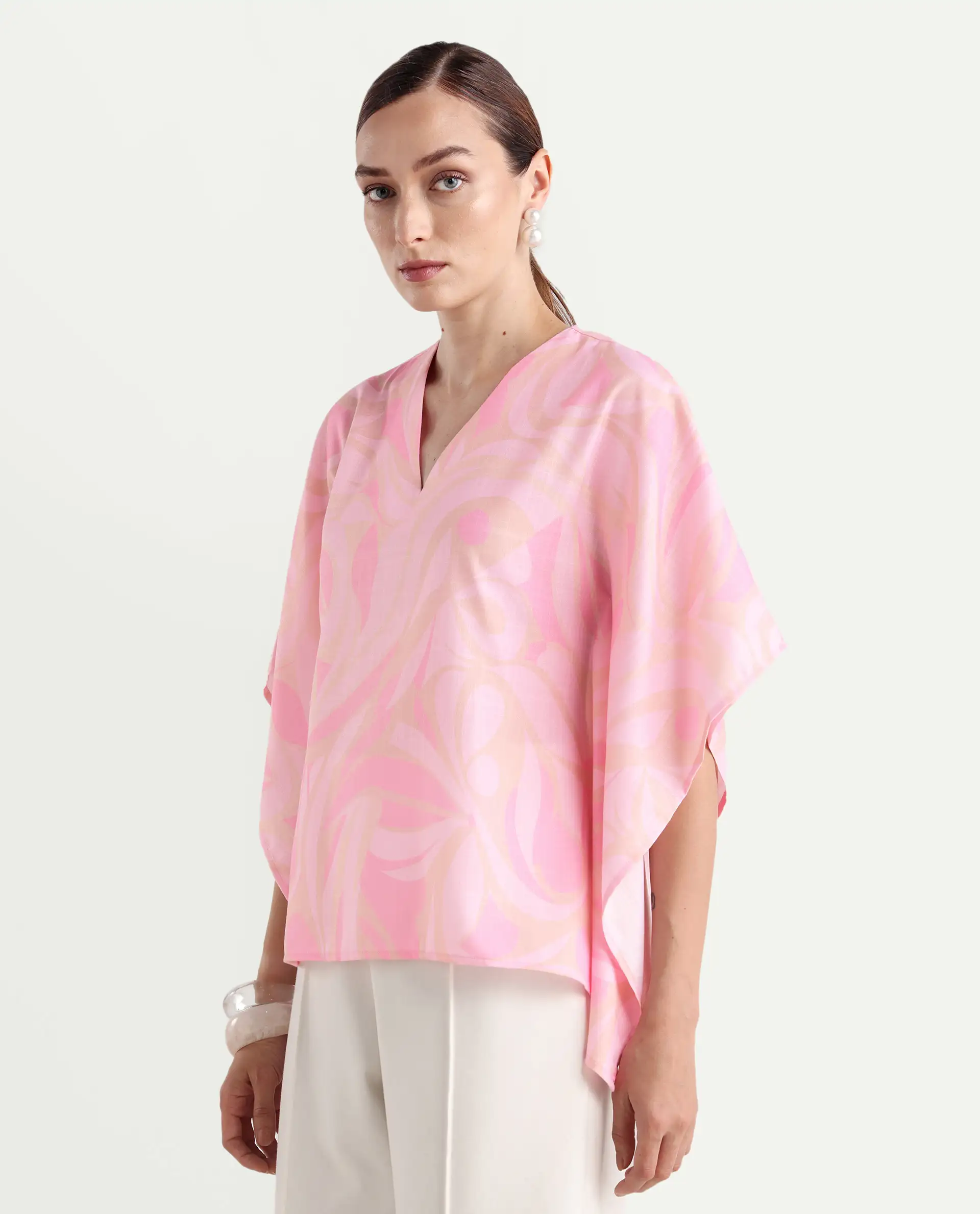 Rareism Women's Eleto Light Pink Polyester V-Neck Regular Fit Top - Image 7