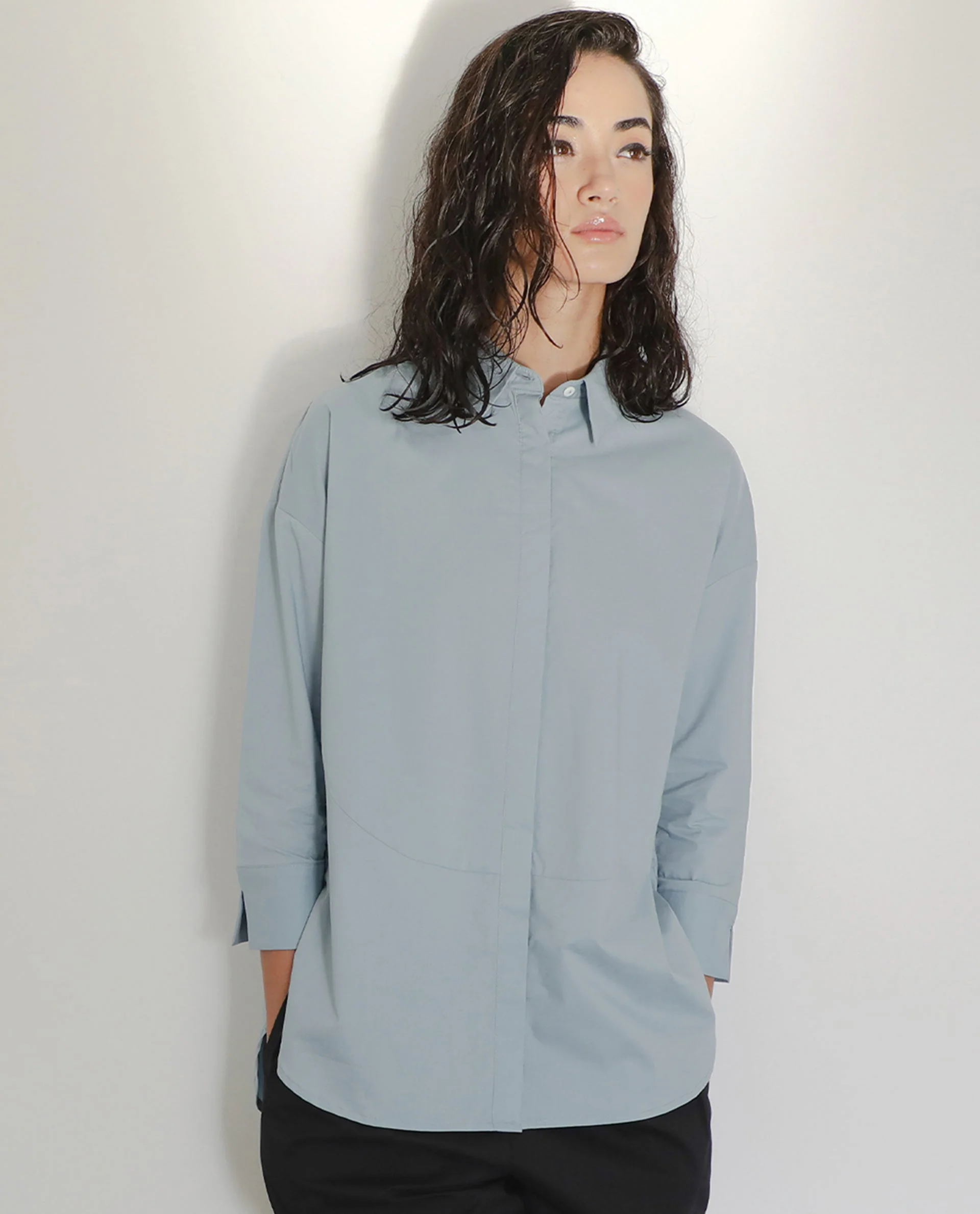 Rareism Womens Eleven Blue Top Polyester Fabric Regular Fit 3/4 Sleeve Collared Neck - Image 2