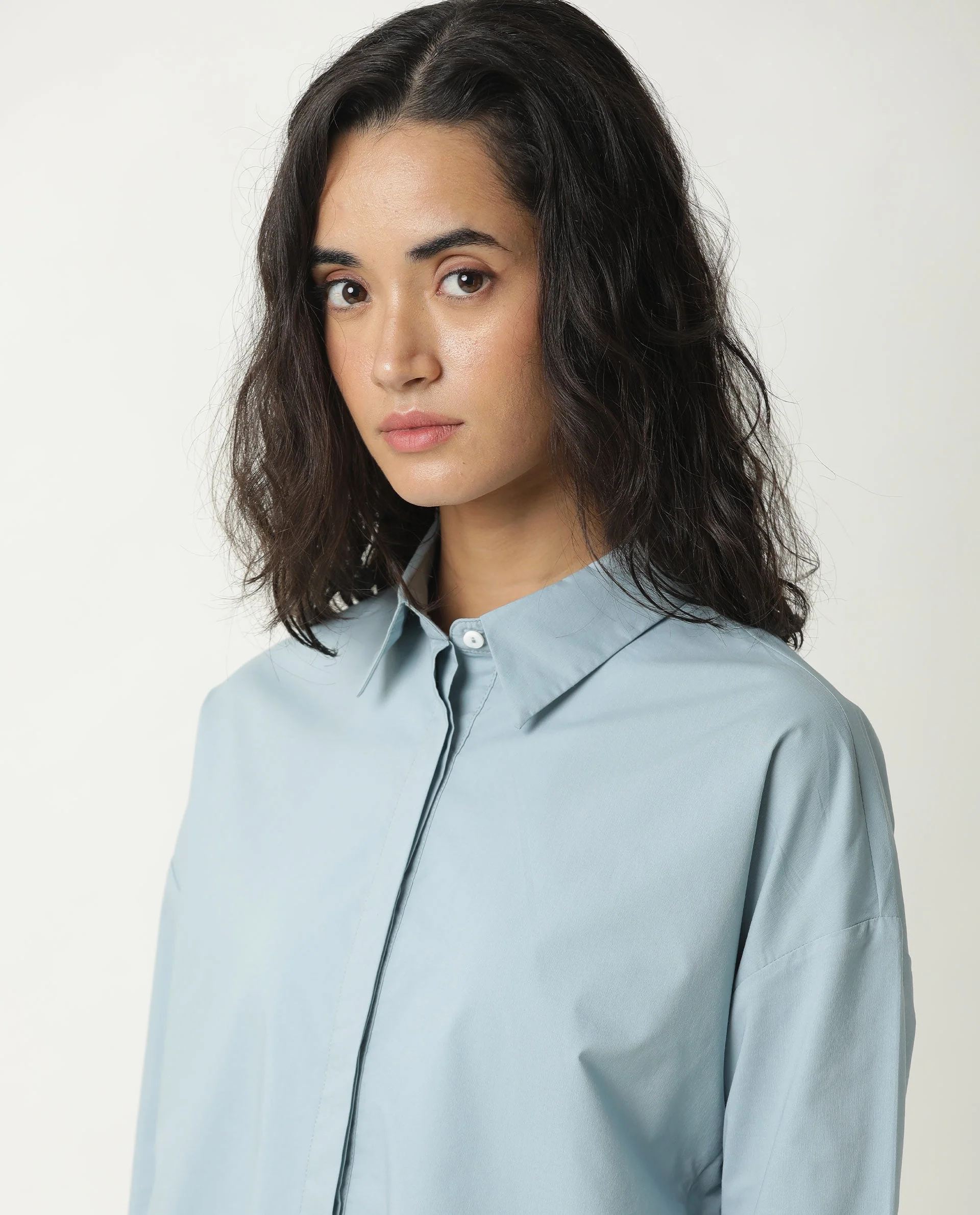 Rareism Womens Eleven Blue Top Polyester Fabric Regular Fit 3/4 Sleeve Collared Neck - Image 4