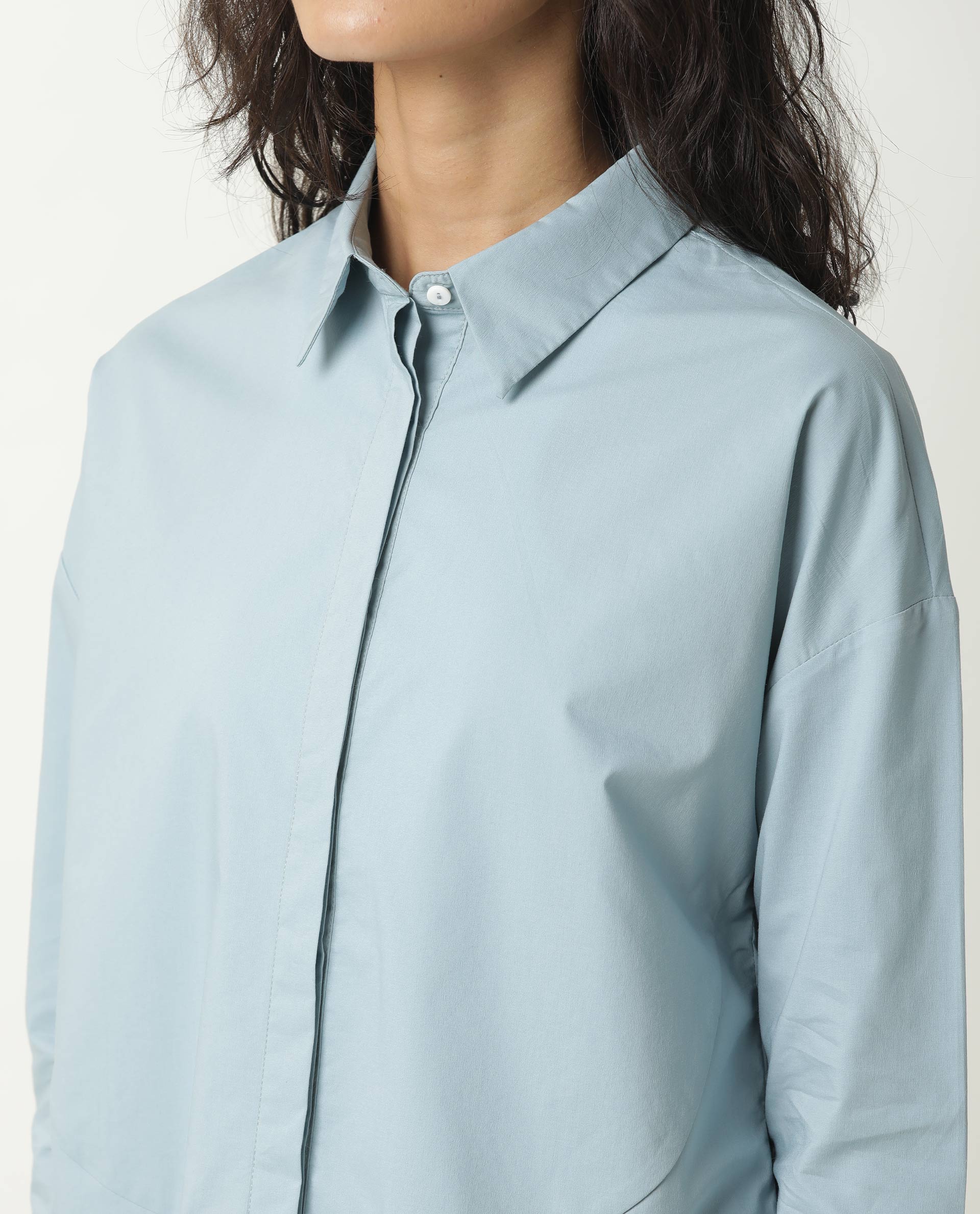 Rareism Womens Eleven Blue Top Polyester Fabric Regular Fit 3/4 Sleeve Collared Neck - Image 5