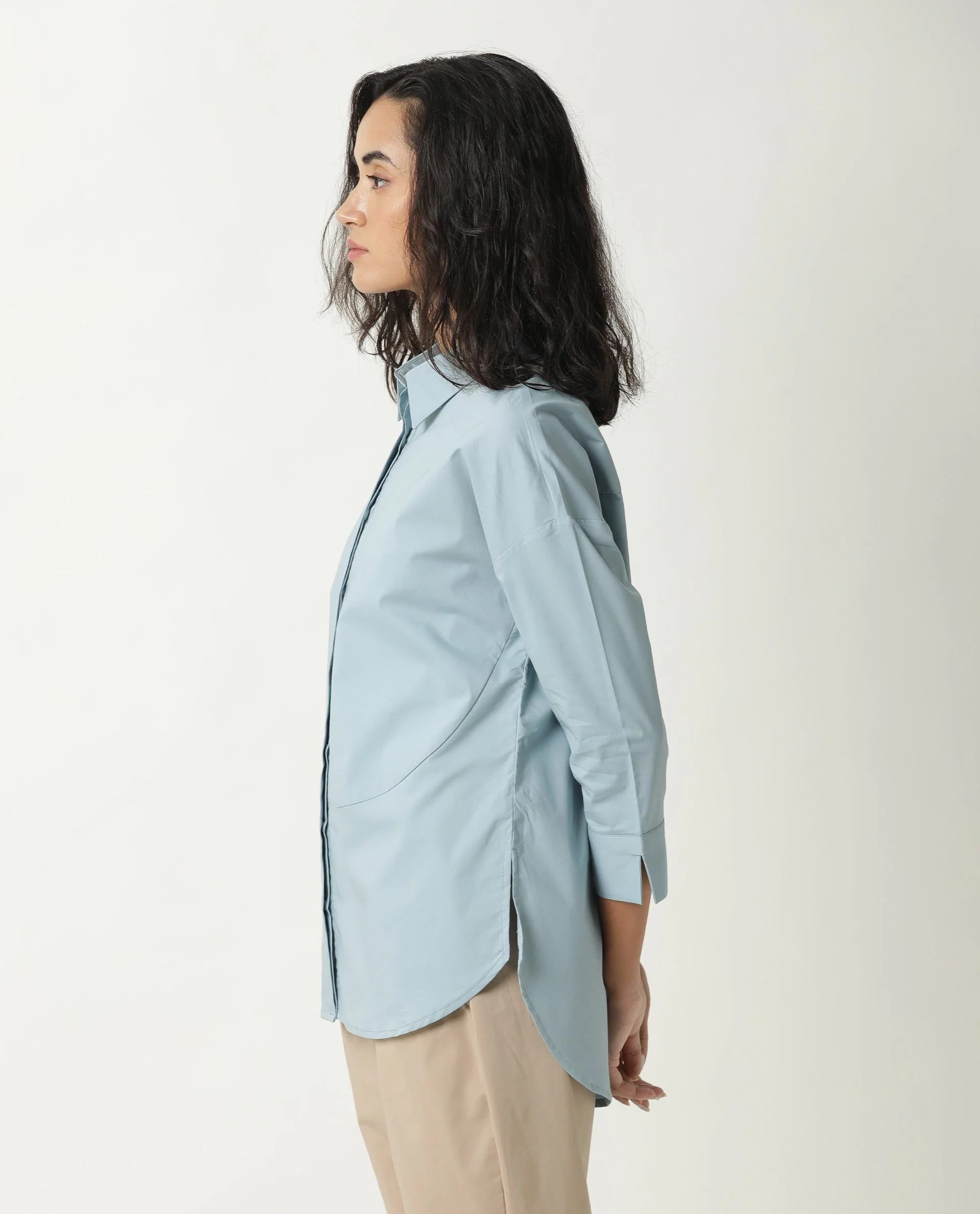 Rareism Womens Eleven Blue Top Polyester Fabric Regular Fit 3/4 Sleeve Collared Neck - Image 7