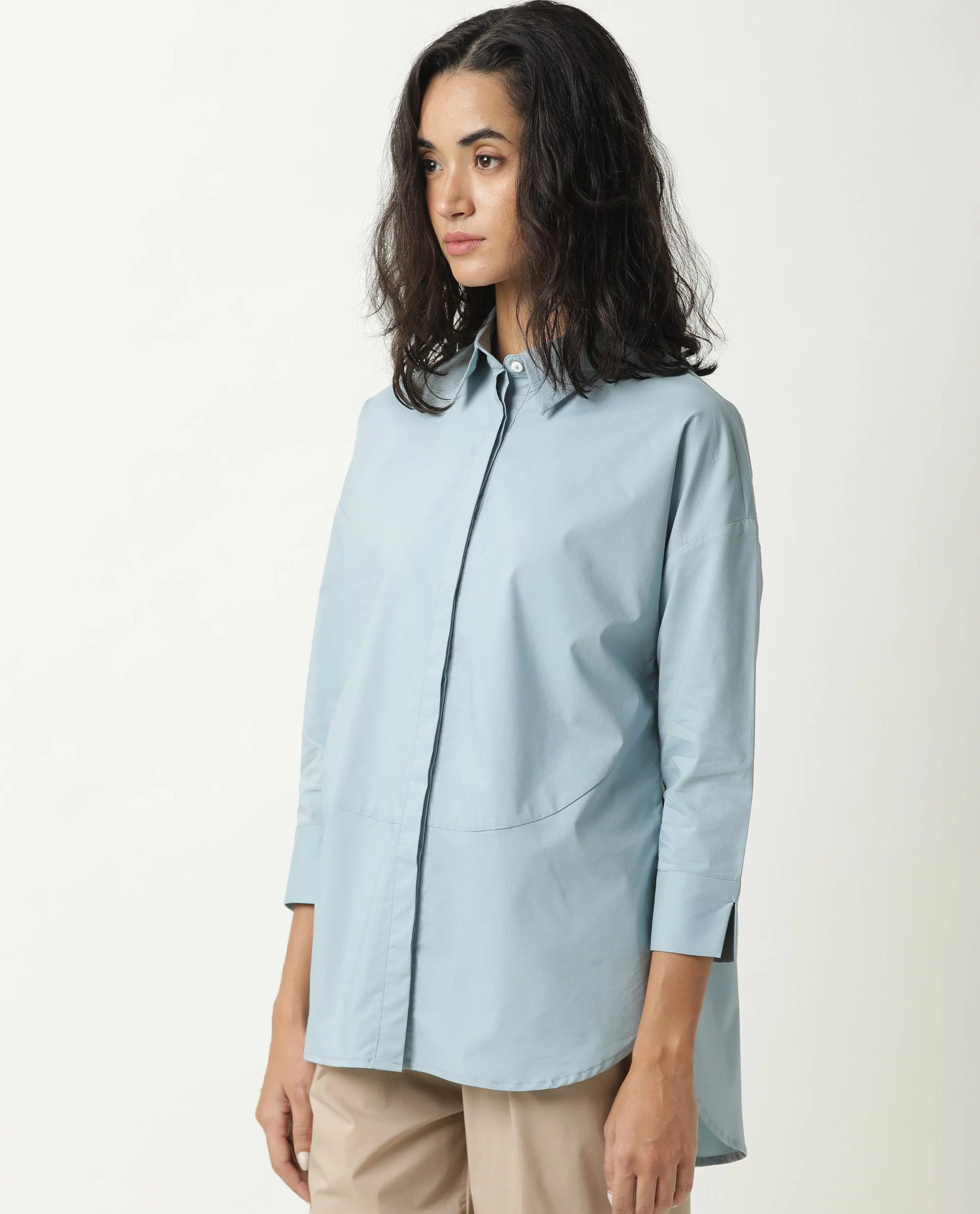 Rareism Womens Eleven Blue Top Polyester Fabric Regular Fit 3/4 Sleeve Collared Neck - Image 8