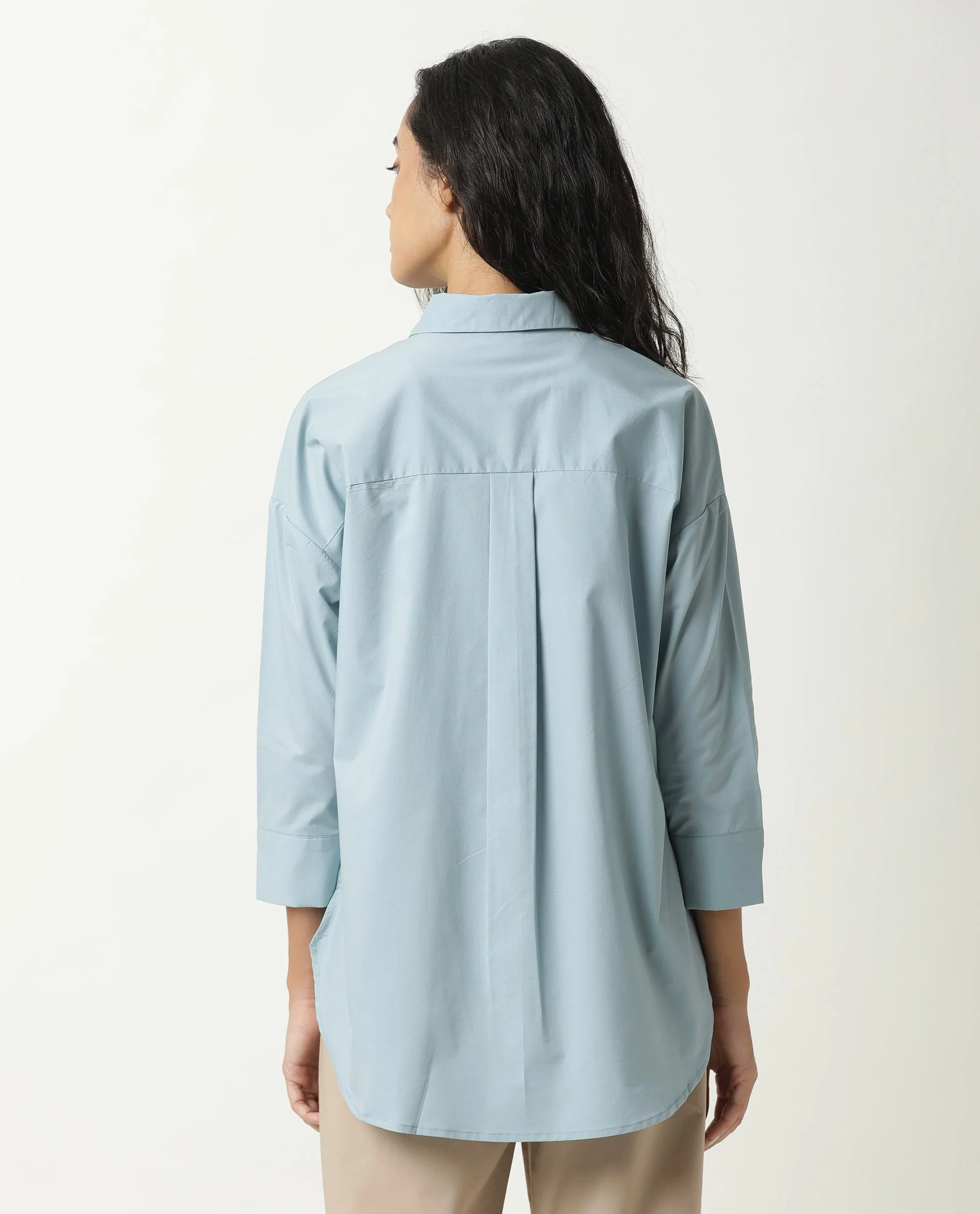 Rareism Womens Eleven Blue Top Polyester Fabric Regular Fit 3/4 Sleeve Collared Neck - Image 9