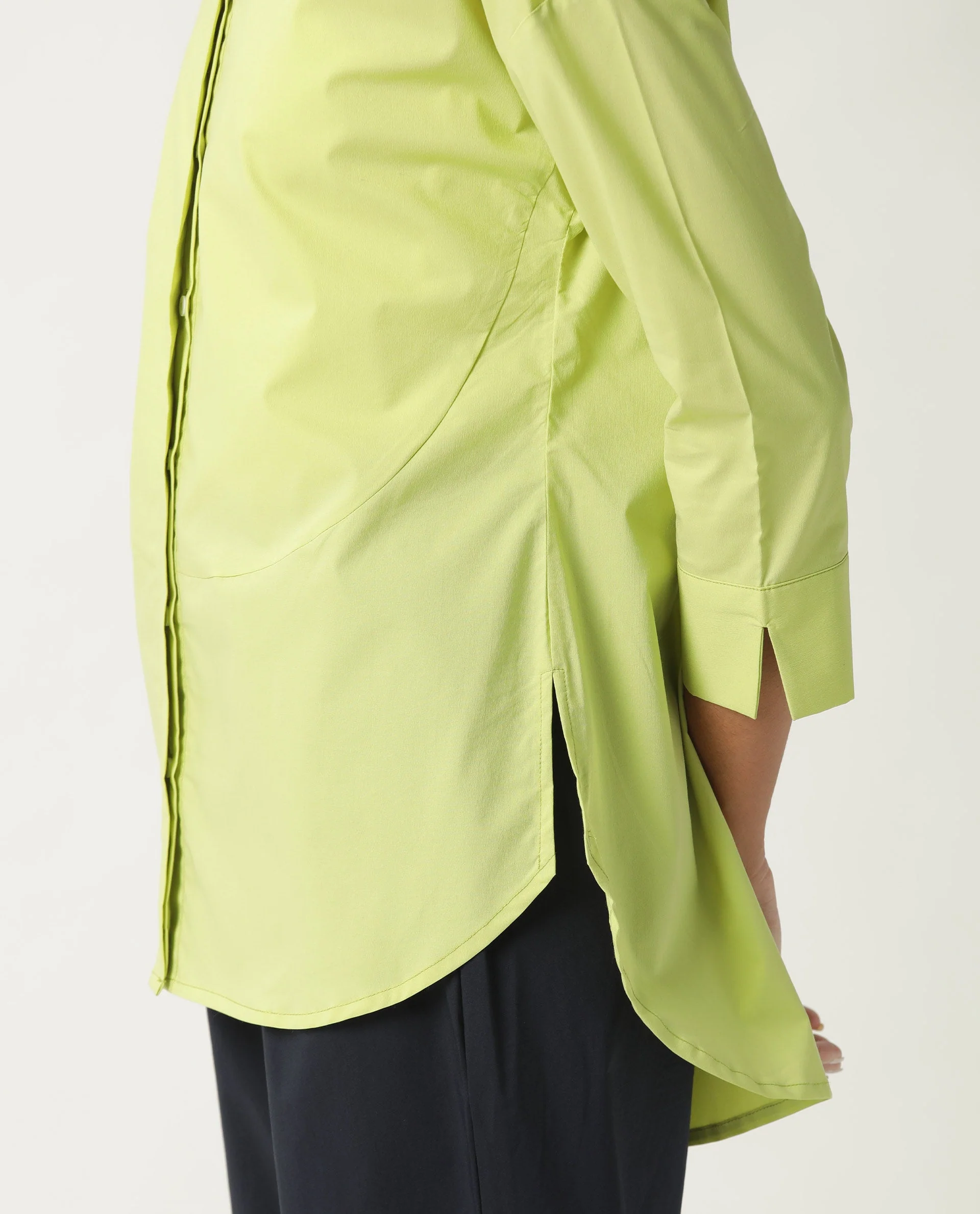 Rareism Women's Eleven Green Spread Collar Plain Knee Length Tailored Top - Image 5