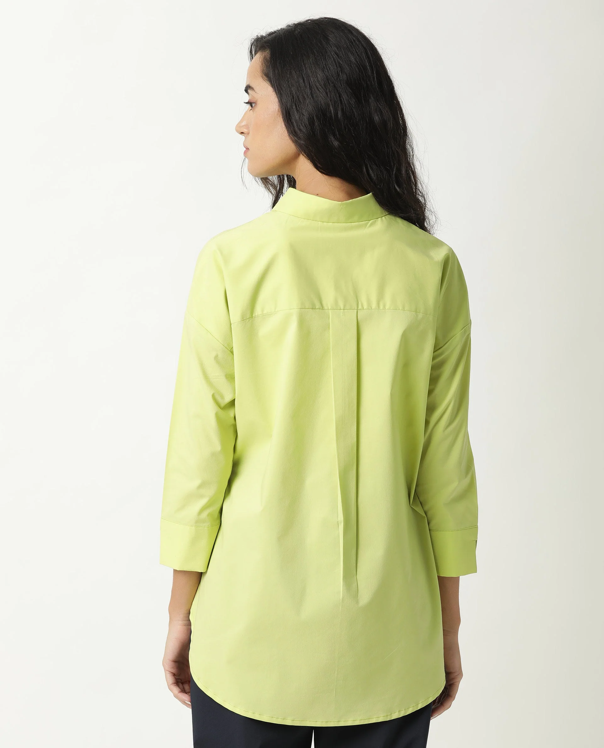 Rareism Women's Eleven Green Spread Collar Plain Knee Length Tailored Top - Image 7