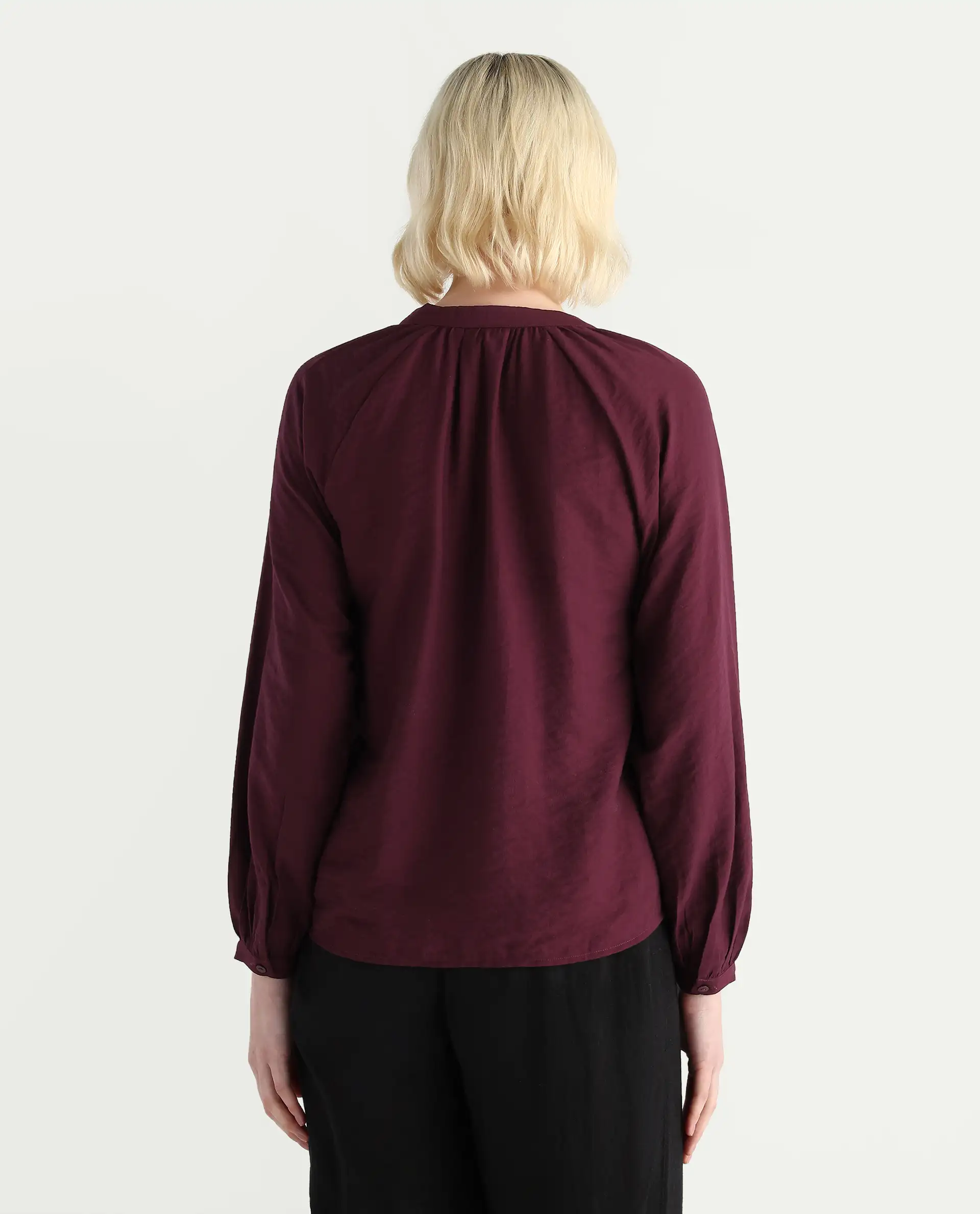 Rareism Women's Elexa Maroon 100% Polyester Raglan Sleeves Mandarin Collar Regular Fit Plain Top - Image 6