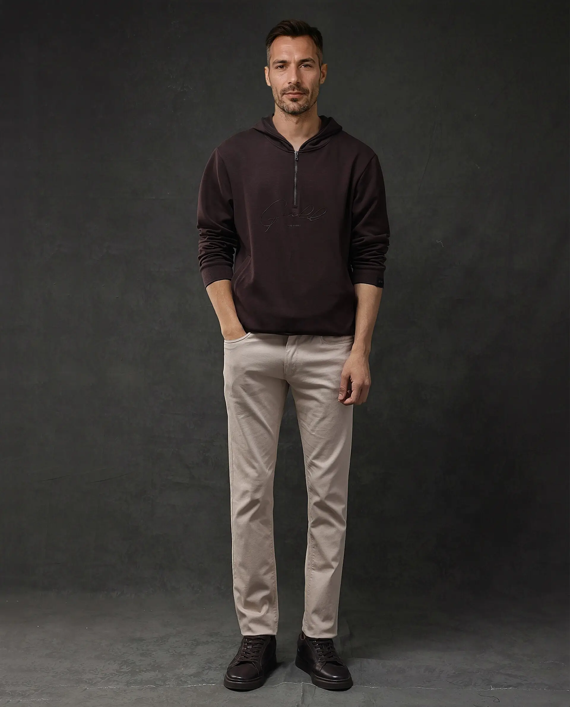Rare Rabbit Men's Eli-2 Maroon Cotton Plain Regular Fit Full Sleeve Hooded Sweatshirt - Image 2