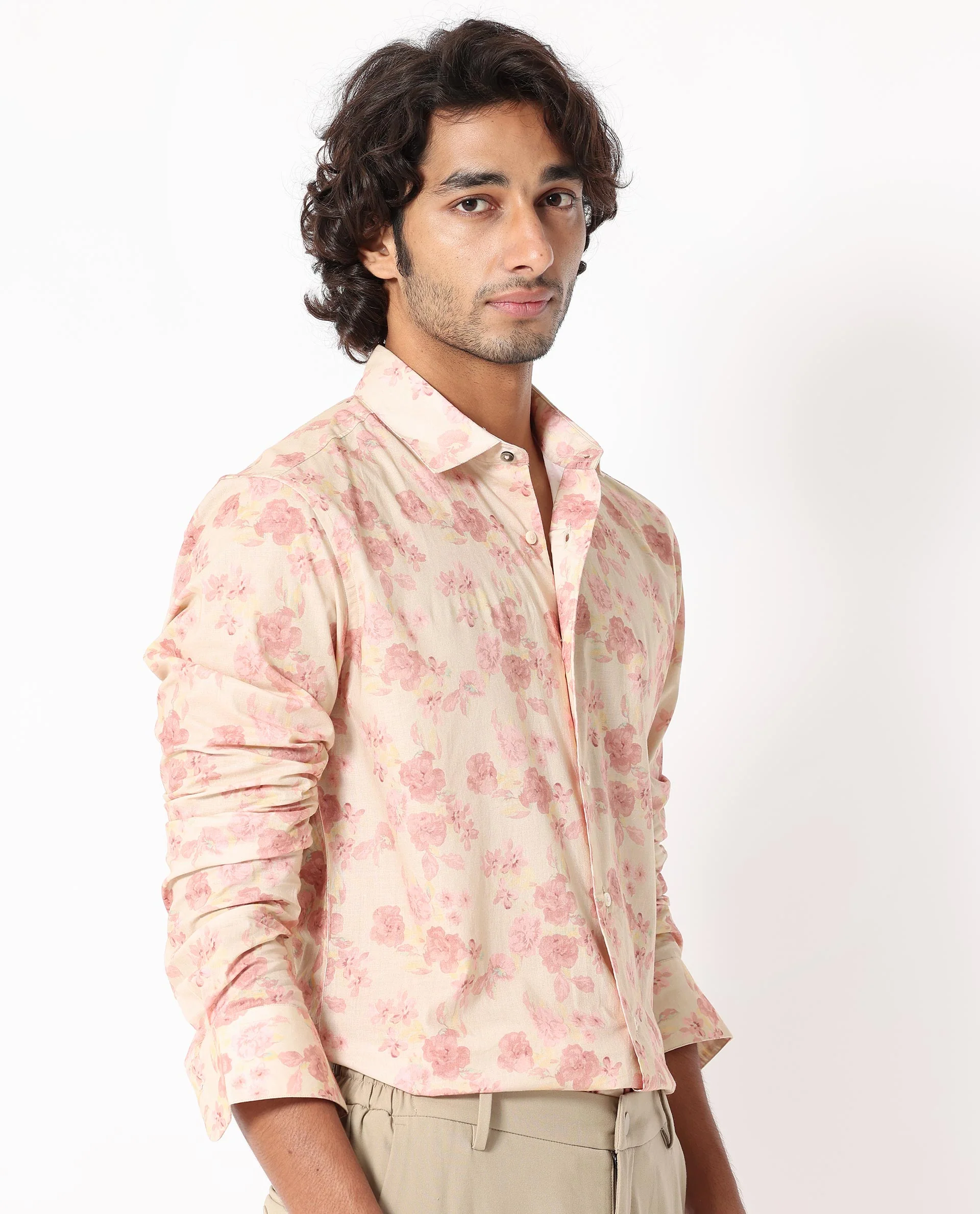 Rare Rabbit Men's Eliaa- Pink Cotton Floral Print Regular Fit Full Sleeve Collared Shirt - Image 3