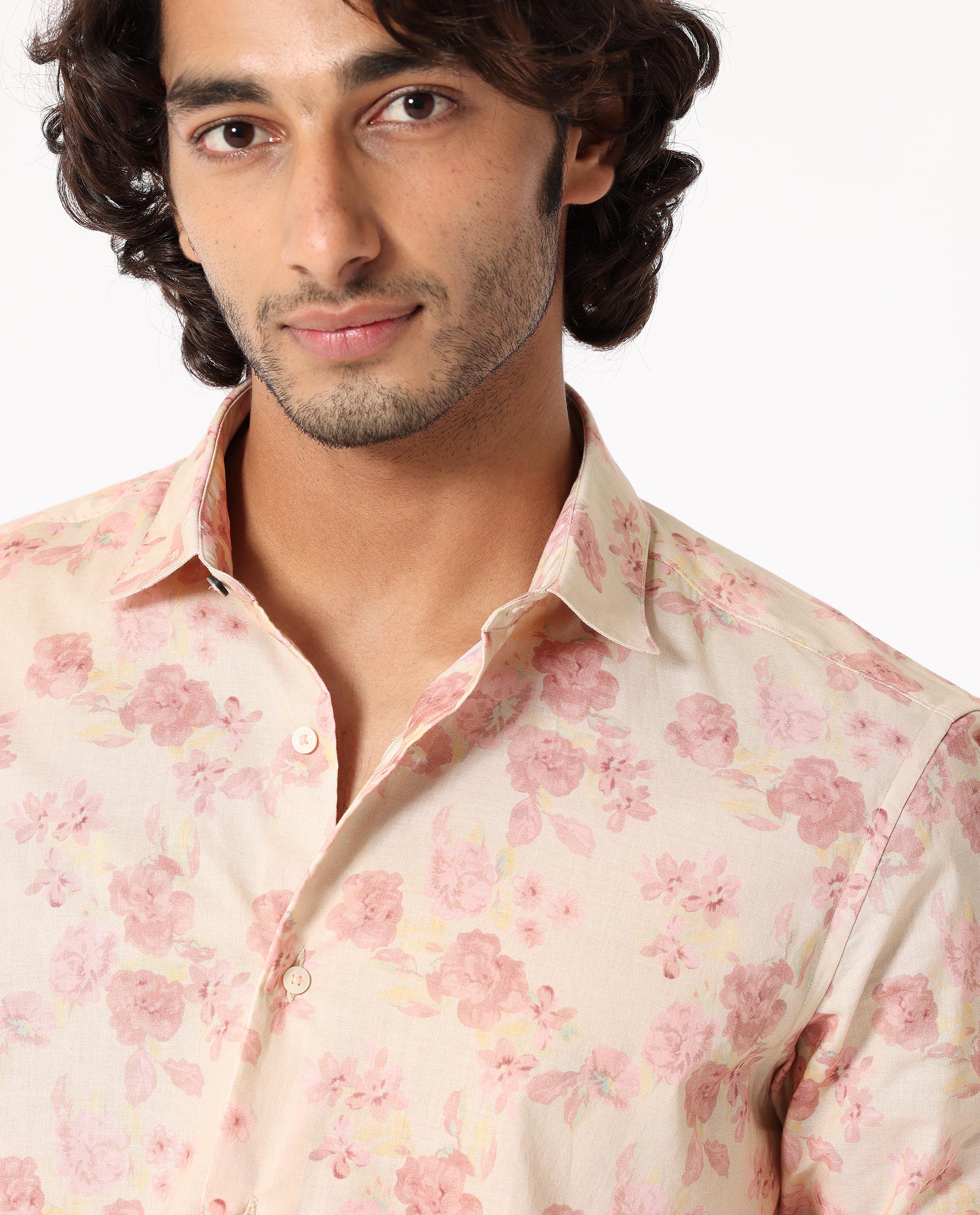 Rare Rabbit Men's Eliaa- Pink Cotton Floral Print Regular Fit Full Sleeve Collared Shirt - Image 4