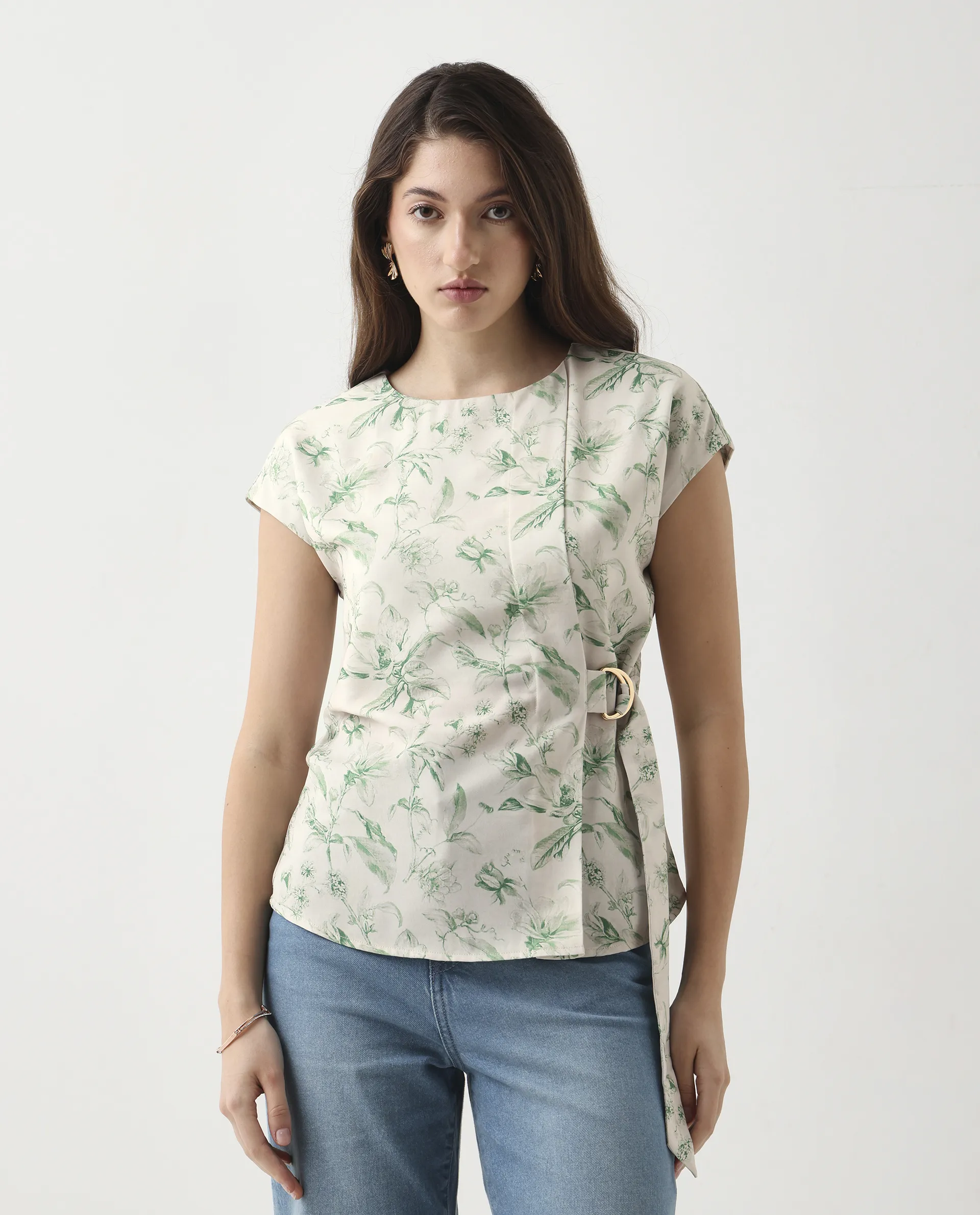 Rareism Women's Eligh Light Green Polyester Extended Sleeves Round Neck Regular Fit Top - Image 2