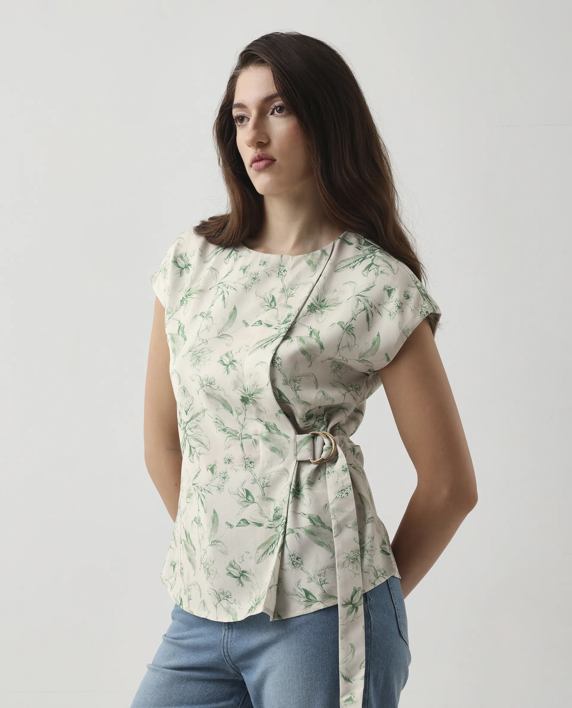 Rareism Women's Eligh Light Green Polyester Extended Sleeves Round Neck Regular Fit Top - Image 5