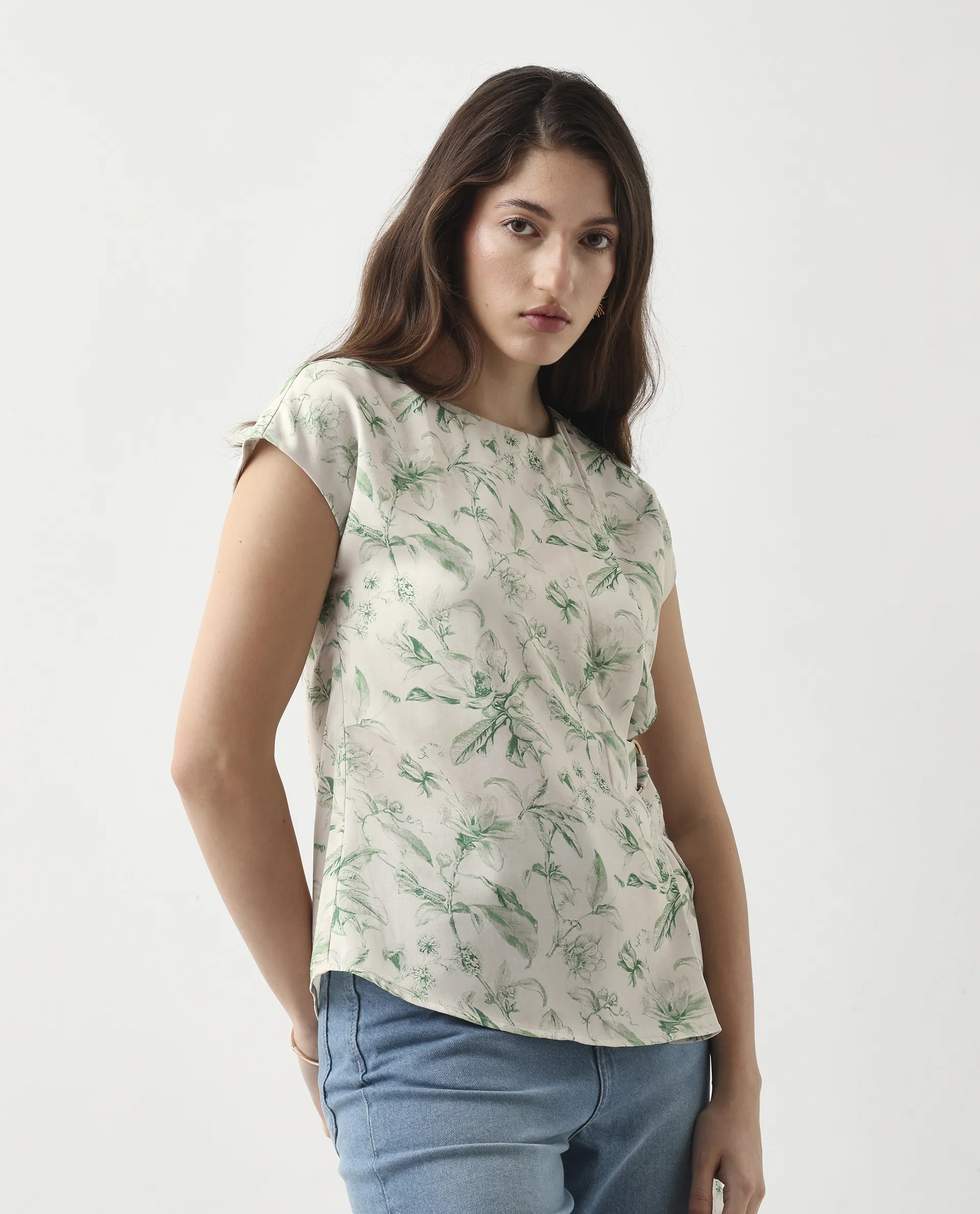 Rareism Women's Eligh Light Green Polyester Extended Sleeves Round Neck Regular Fit Top - Image 6