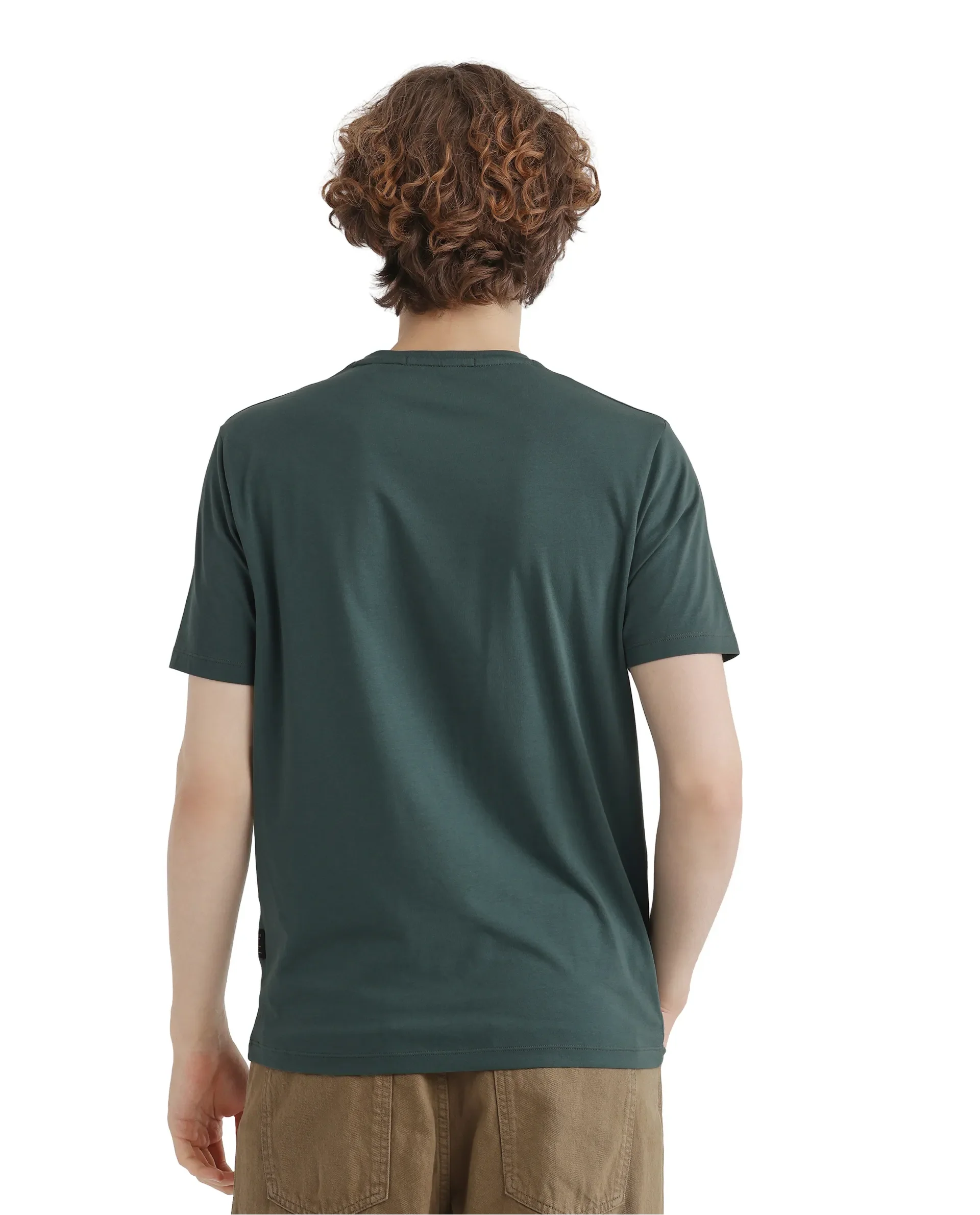 Rare Rabbit Men's Elih Dusky Green Cotton Blend Graphic Print Regular Fit Half Sleeve Crew Neck T-Shirt - Image 4