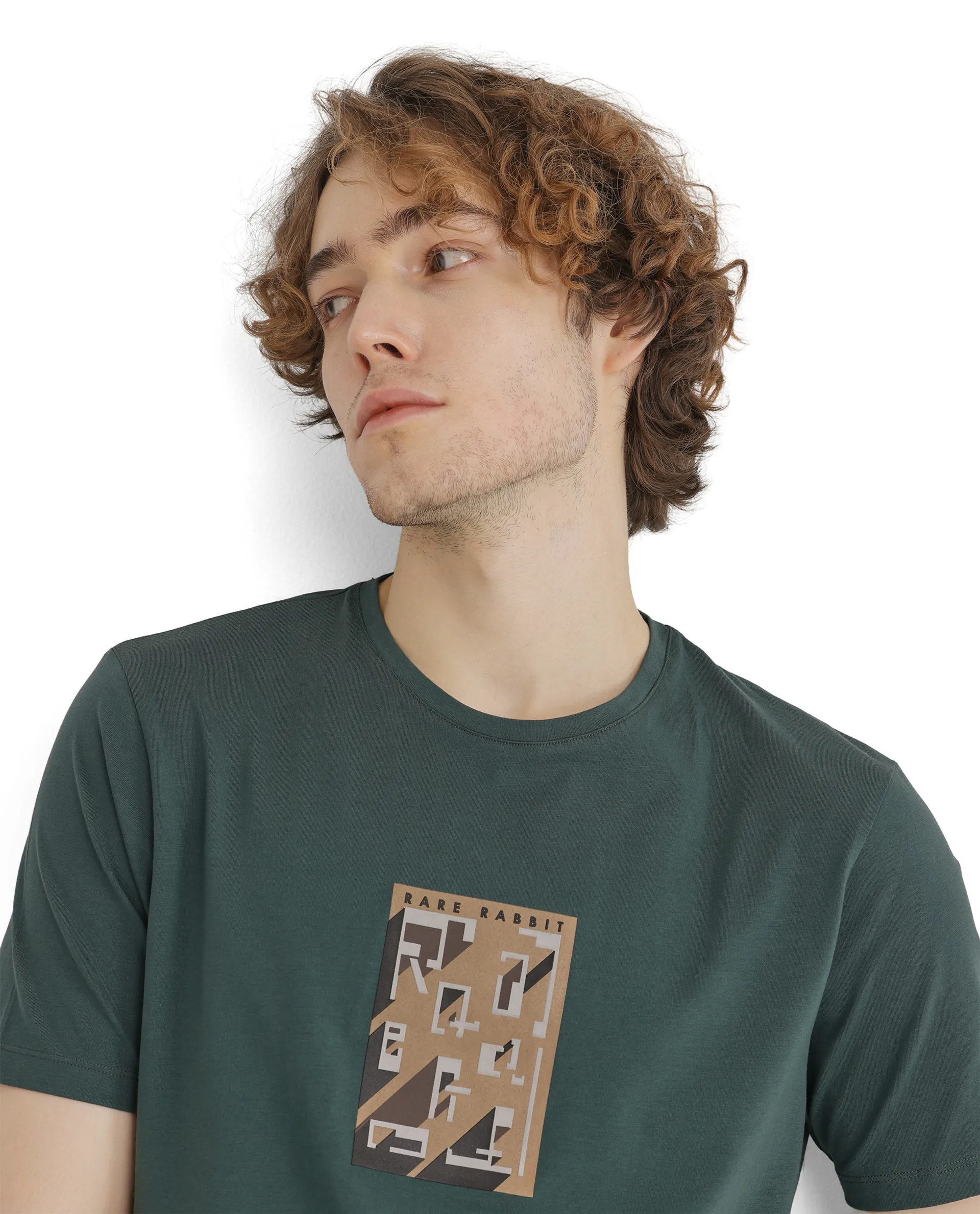 Rare Rabbit Men's Elih Dusky Green Cotton Blend Graphic Print Regular Fit Half Sleeve Crew Neck T-Shirt - Image 8