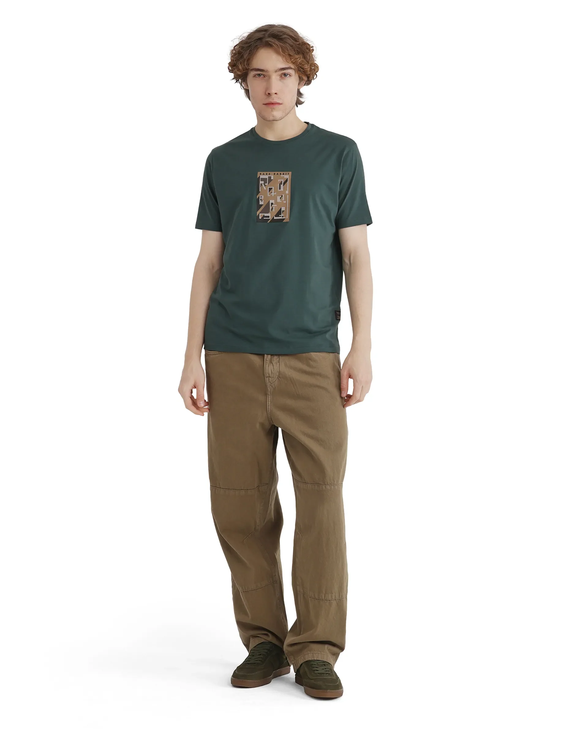 Rare Rabbit Men's Elih Dusky Green Cotton Blend Graphic Print Regular Fit Half Sleeve Crew Neck T-Shirt - Image 9