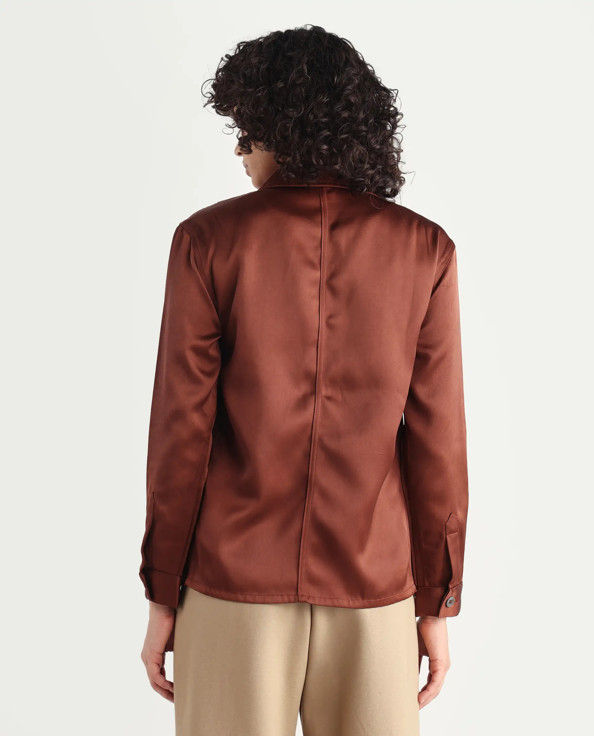 Rareism Women's Elika Brown Polyester Spread Collar Plain Regular Fit Jacket - Image 7