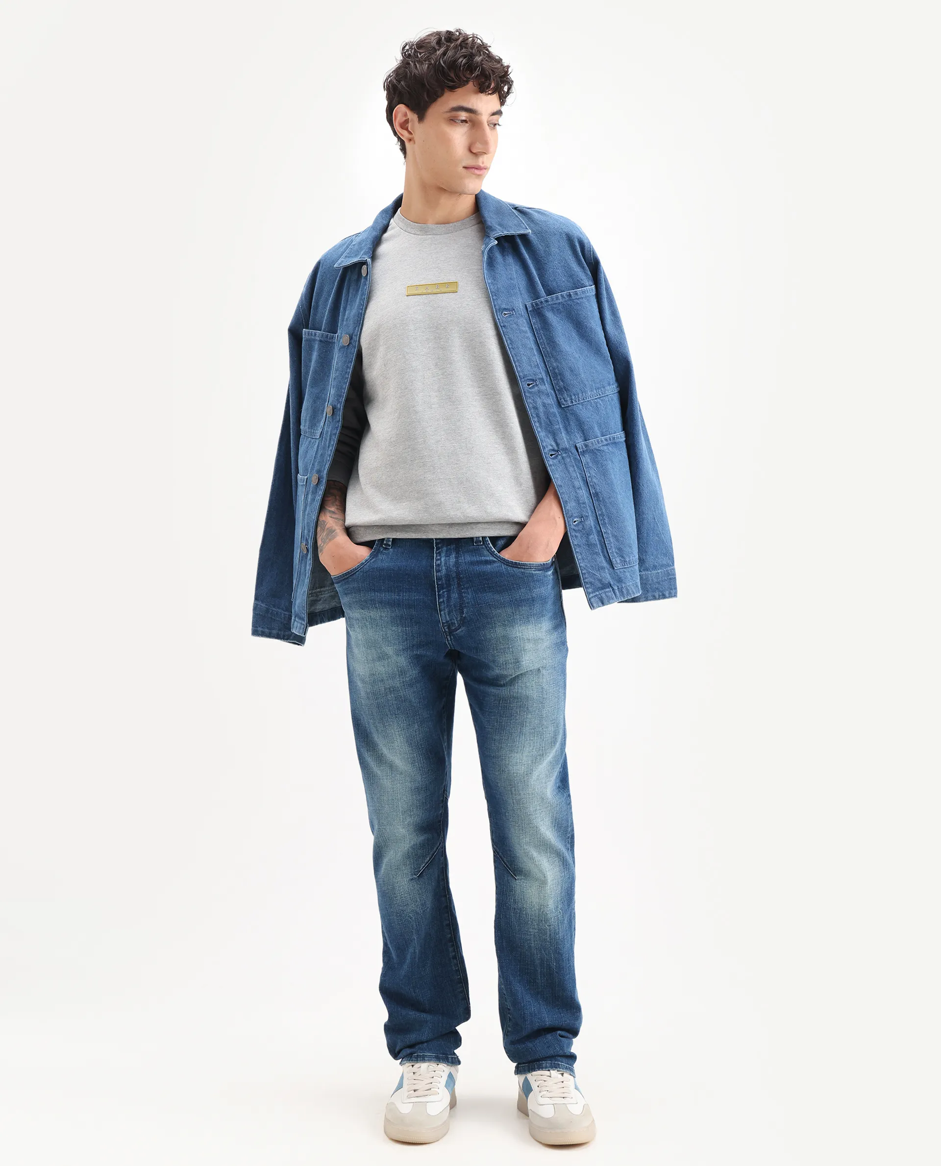 Rare Rabbit Men's Elio Grey Cotton Plain Regular Fit Full Sleeve Crew Neck Sweatshirt - Image 2