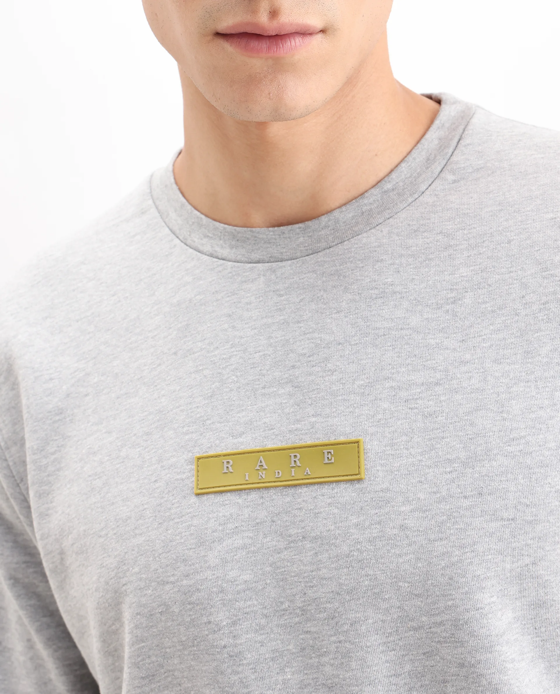 Rare Rabbit Men's Elio Grey Cotton Plain Regular Fit Full Sleeve Crew Neck Sweatshirt - Image 3