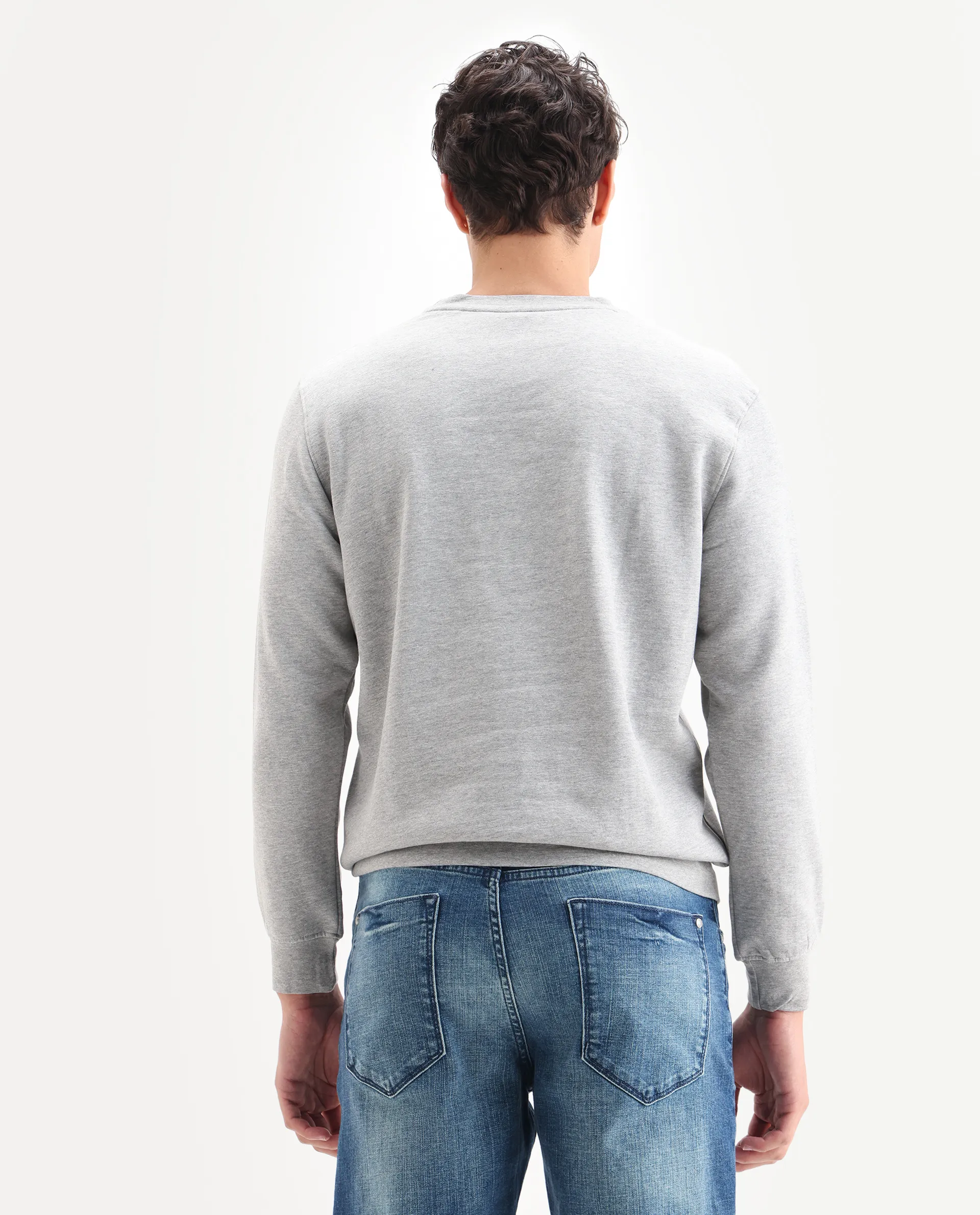 Rare Rabbit Men's Elio Grey Cotton Plain Regular Fit Full Sleeve Crew Neck Sweatshirt - Image 7