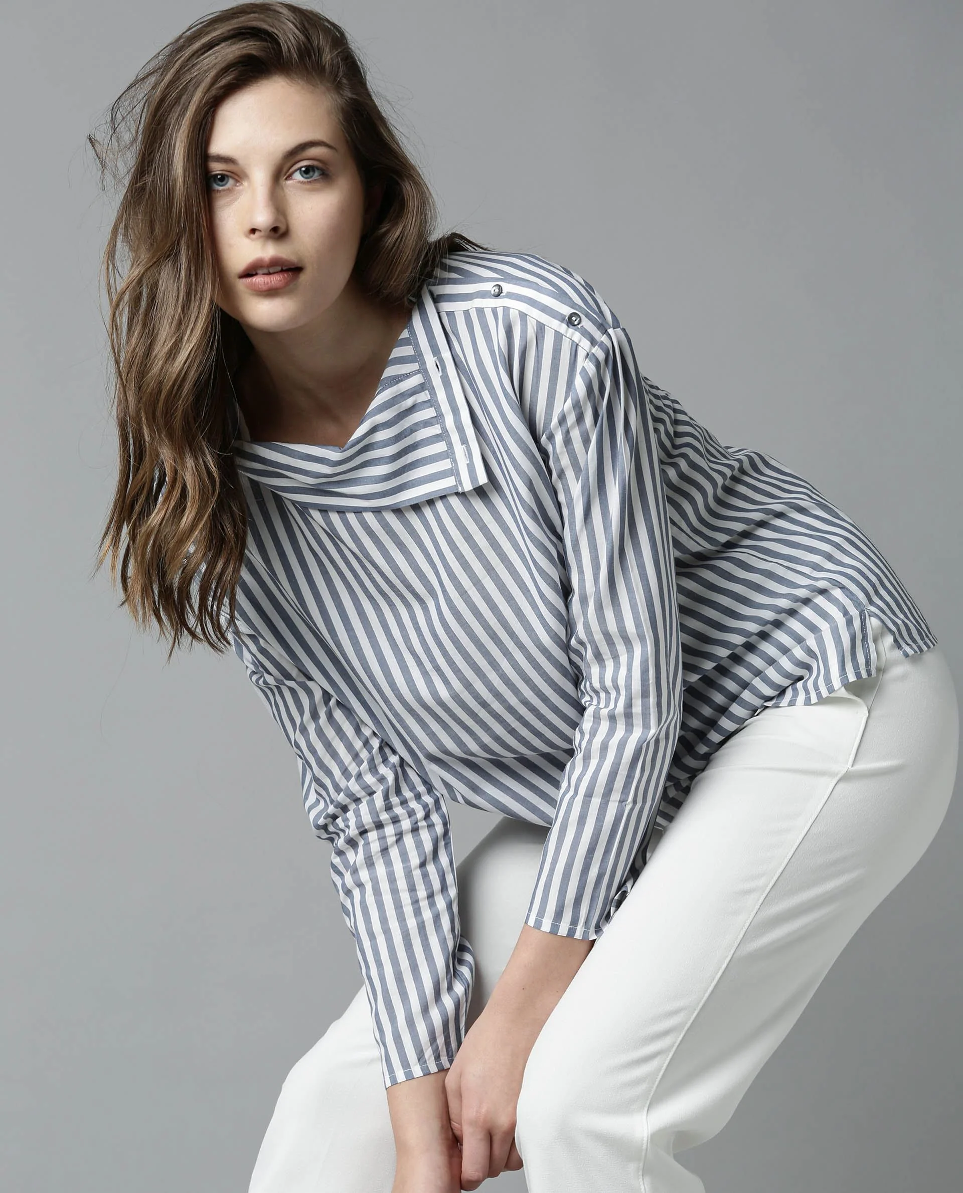 Rareism Women Elios Navy Top Full Sleeves Stripe - Image 2