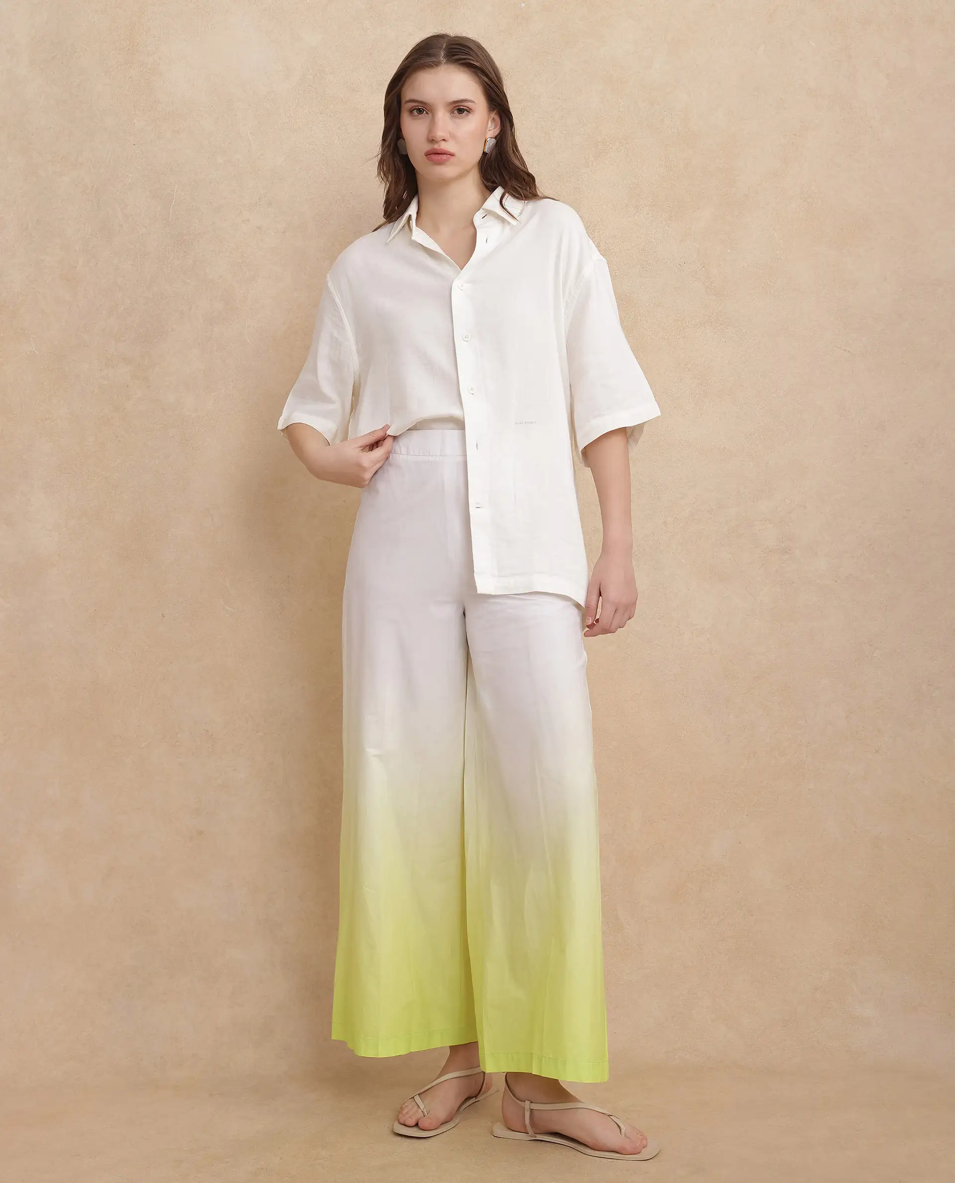 Rareism Women's Elise Green Cotton Ombre Ankle Length Wide Trouser - Image 10