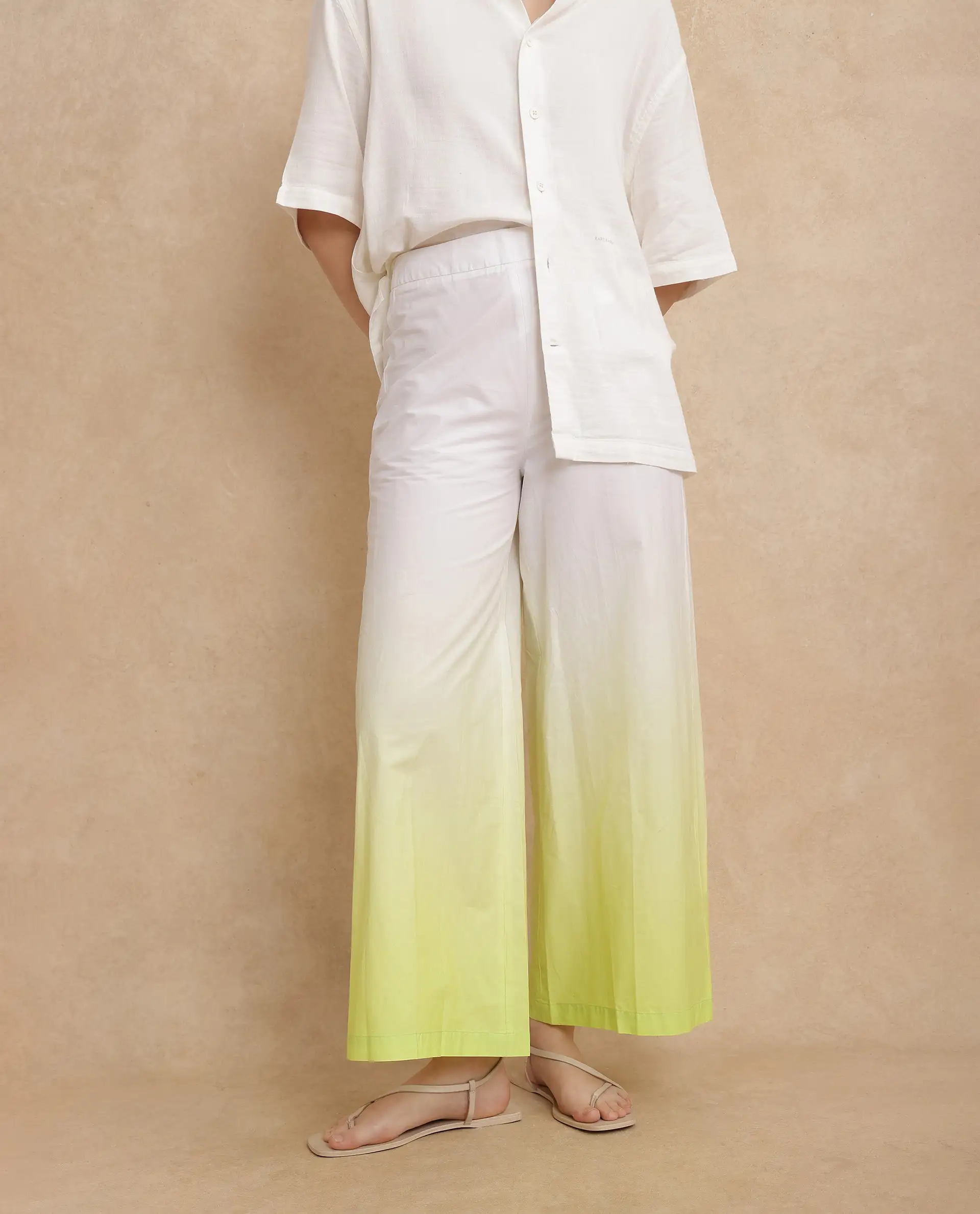 Rareism Women's Elise Green Cotton Ombre Ankle Length Wide Trouser - Image 3