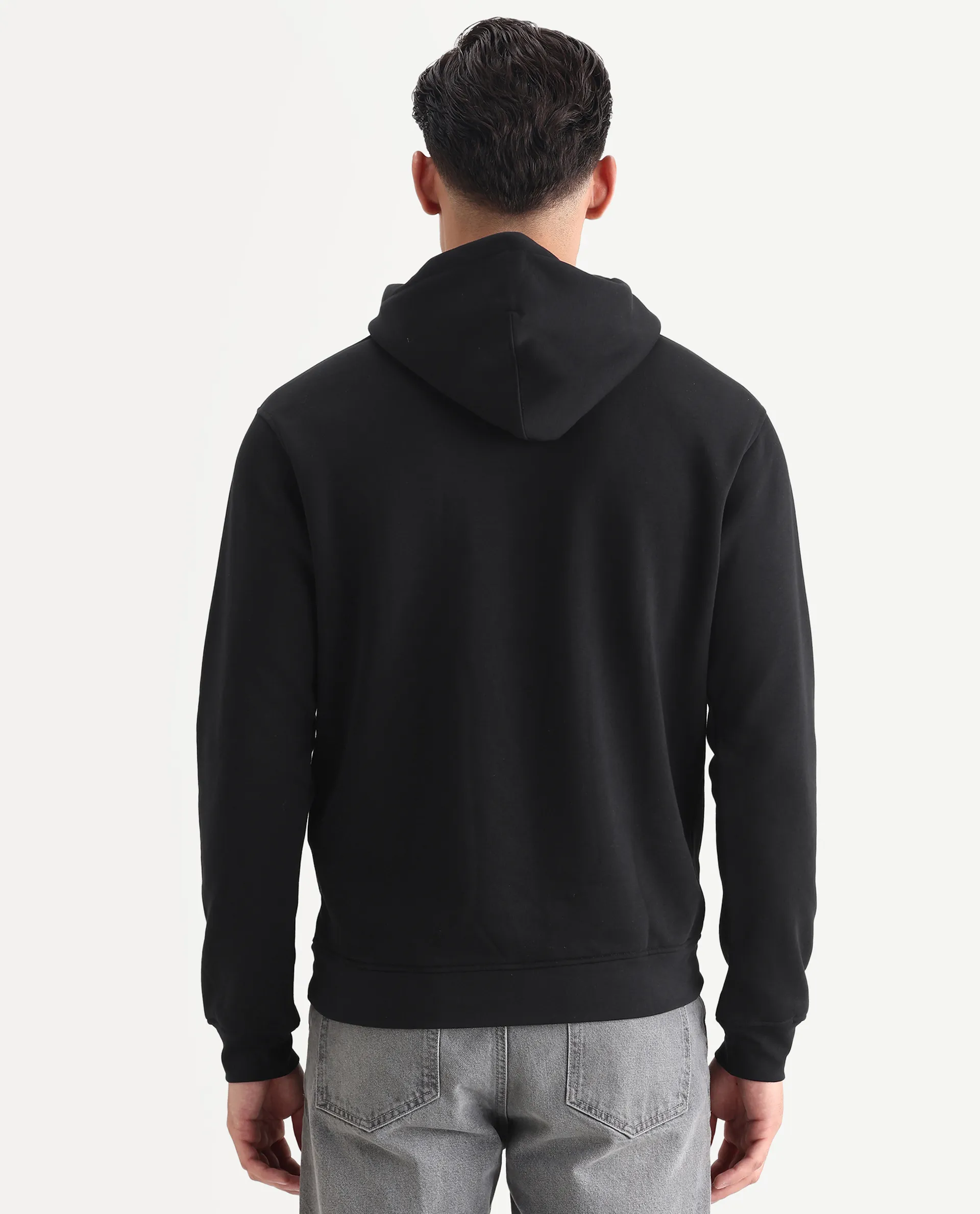 Rare Rabbit Men's Elite Black Cotton Graphic Print Relaxed Fit Full Sleeve Hooded Sweatshirt - Image 7