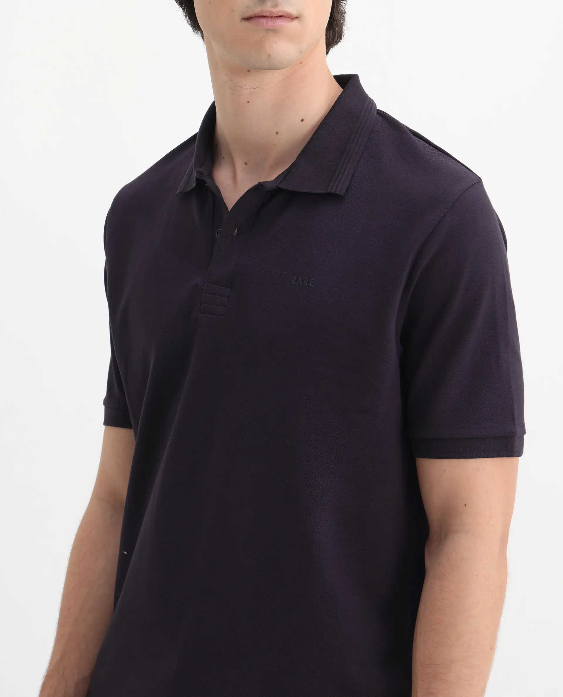 Rare Rabbit Men's Elixir Dark Purple Cotton Blend Plain Regular Fit Half Sleeve Polo - Image 3
