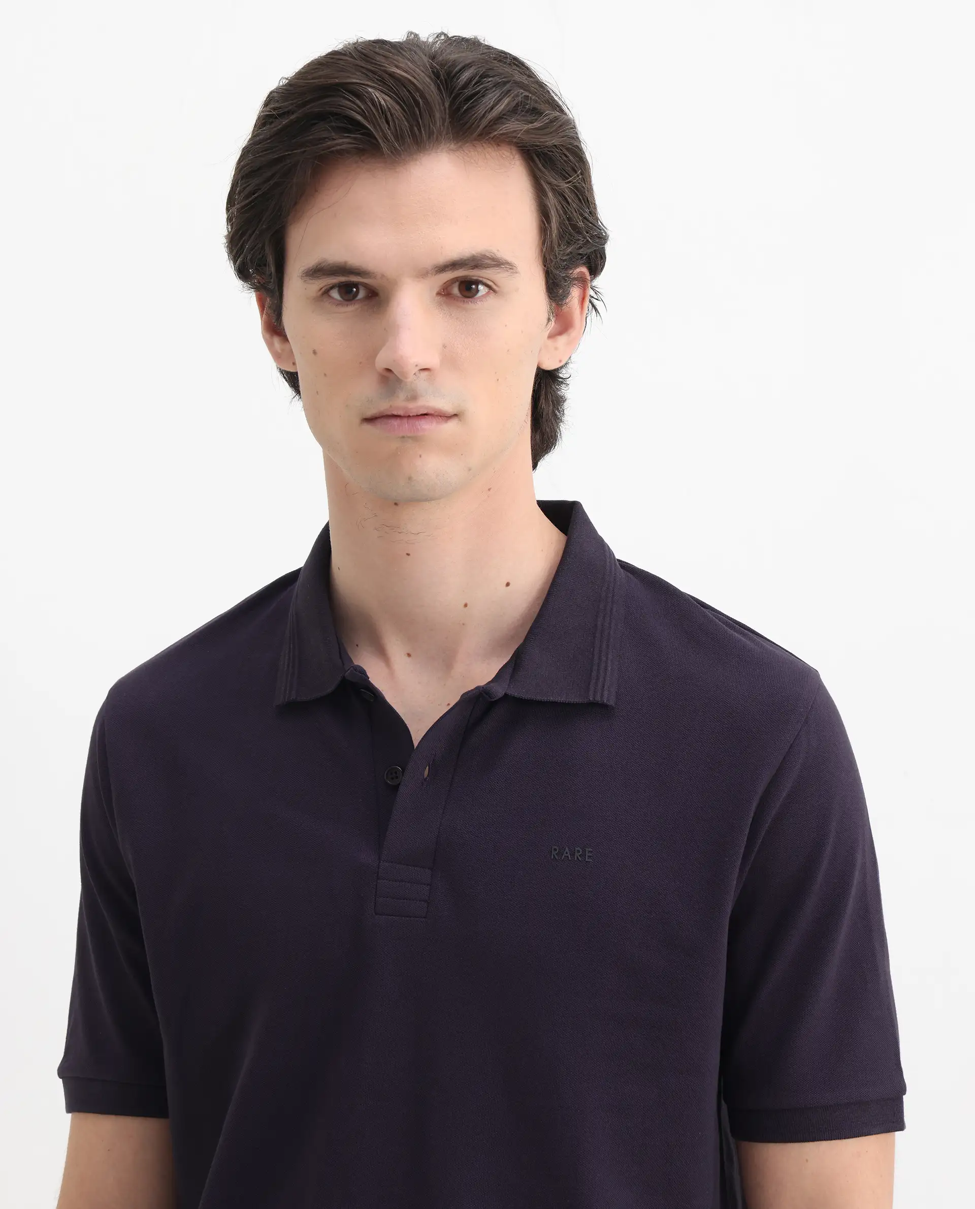 Rare Rabbit Men's Elixir Dark Purple Cotton Blend Plain Regular Fit Half Sleeve Polo - Image 7