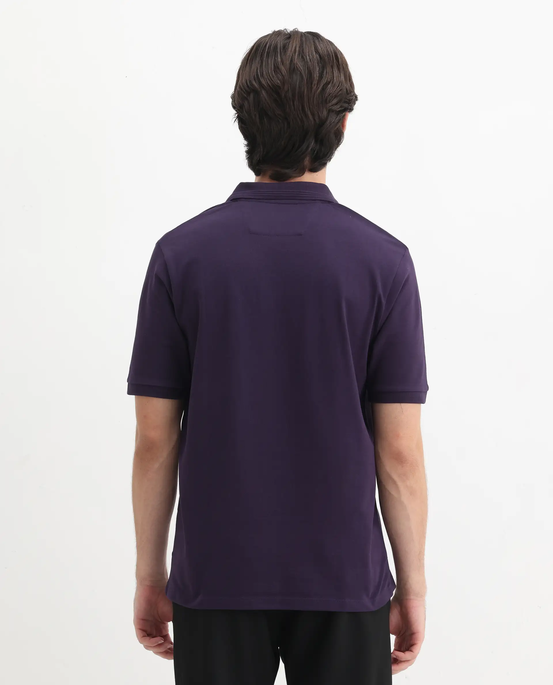 Rare Rabbit Men's Elixir Dark Purple Cotton Blend Plain Regular Fit Half Sleeve Polo - Image 8