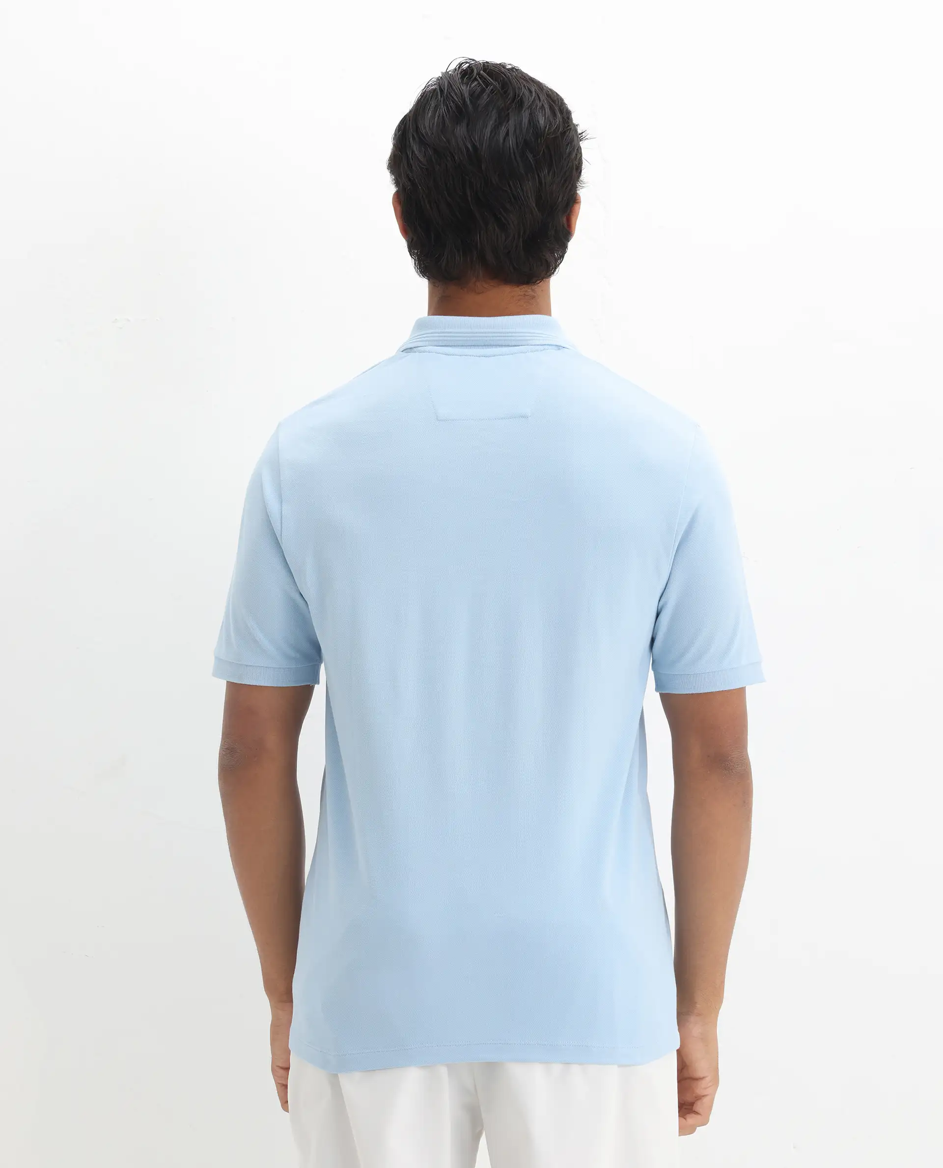 Rare Rabbit Men's Elixir Dusky Blue Cotton Blend Plain Regular Fit Half Sleeve Polo - Image 10