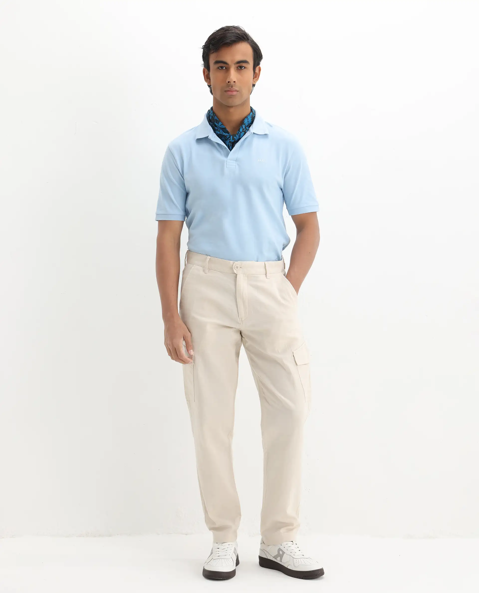 Rare Rabbit Men's Elixir Dusky Blue Cotton Blend Plain Regular Fit Half Sleeve Polo - Image 2