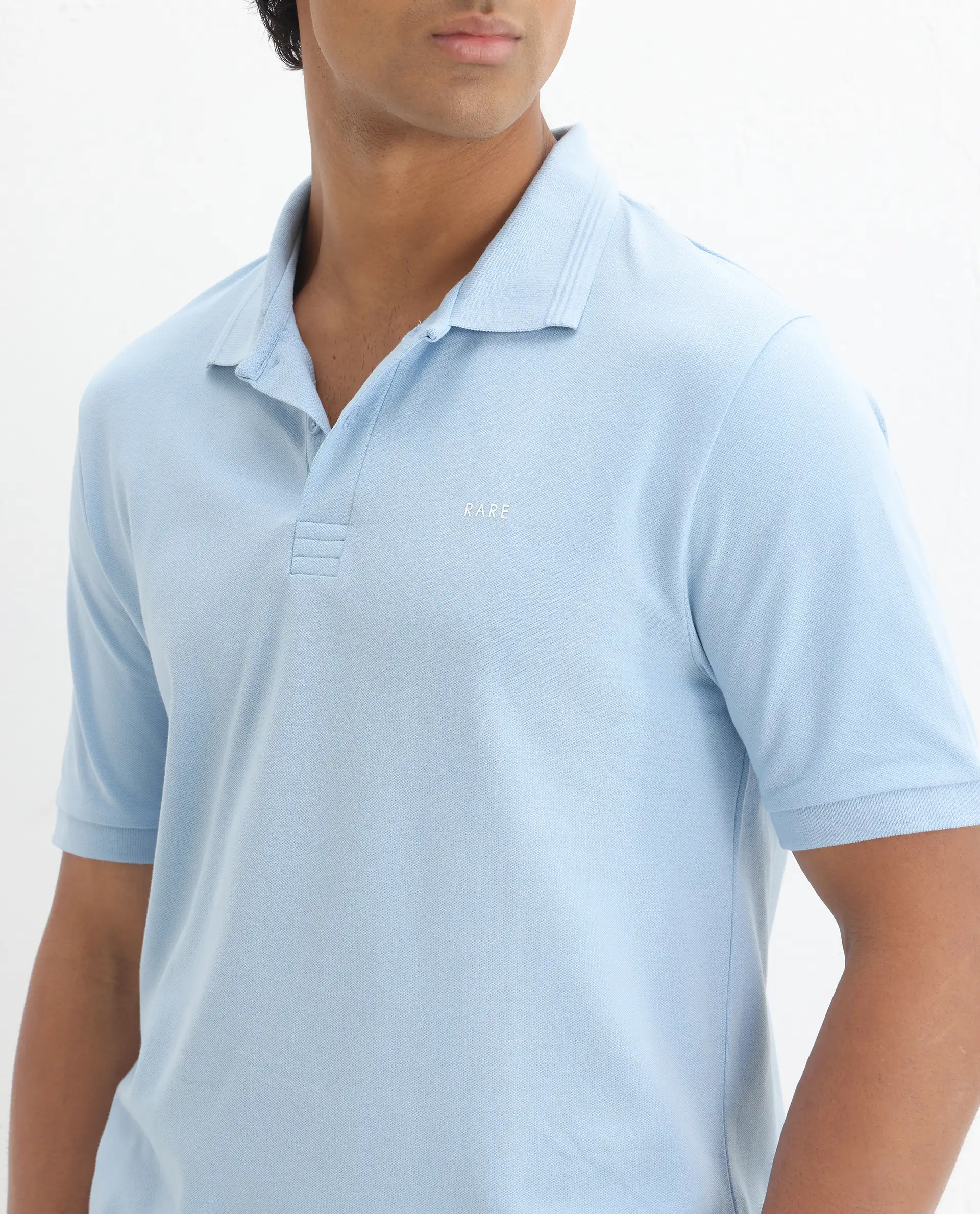 Rare Rabbit Men's Elixir Dusky Blue Cotton Blend Plain Regular Fit Half Sleeve Polo - Image 3