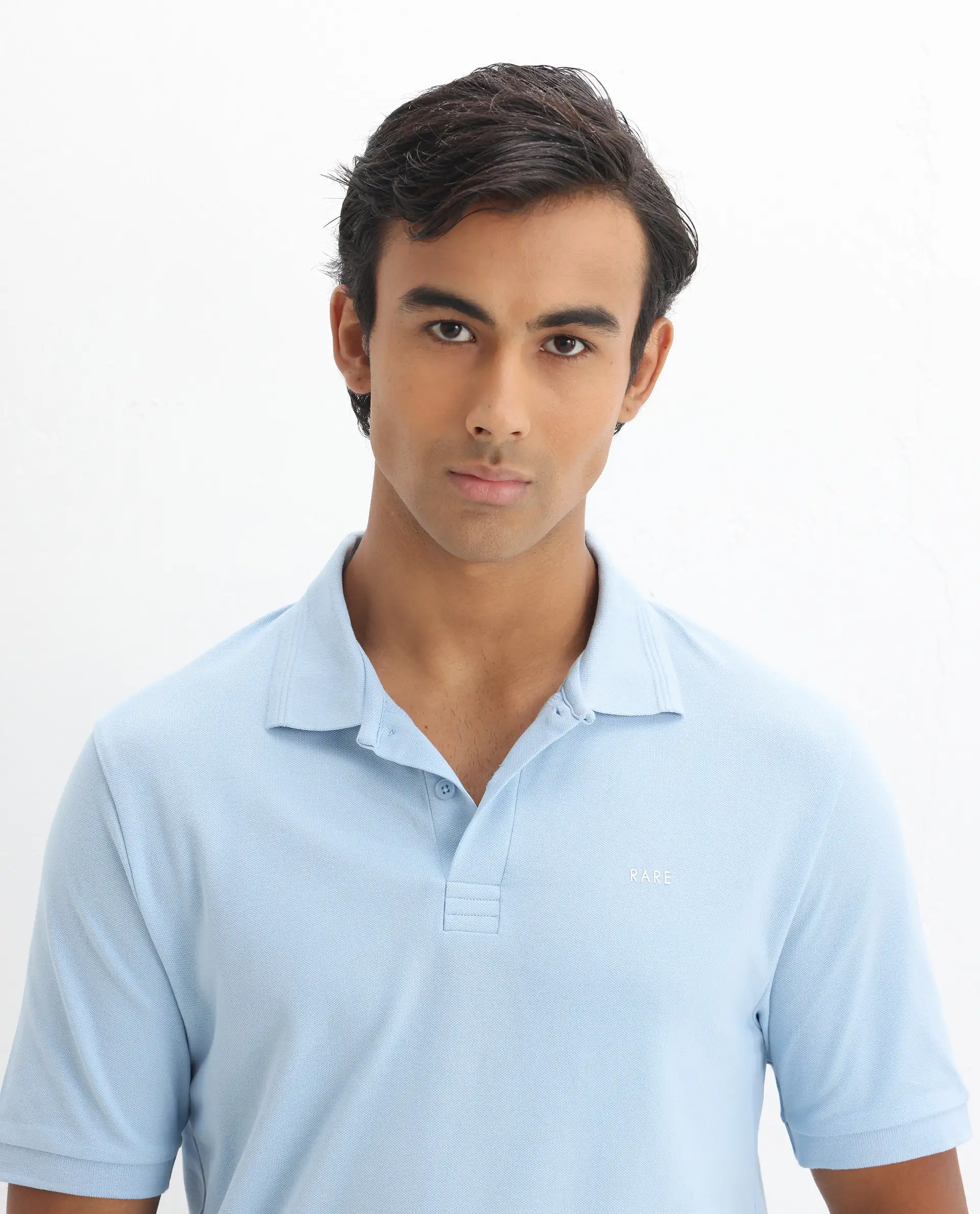 Rare Rabbit Men's Elixir Dusky Blue Cotton Blend Plain Regular Fit Half Sleeve Polo - Image 7